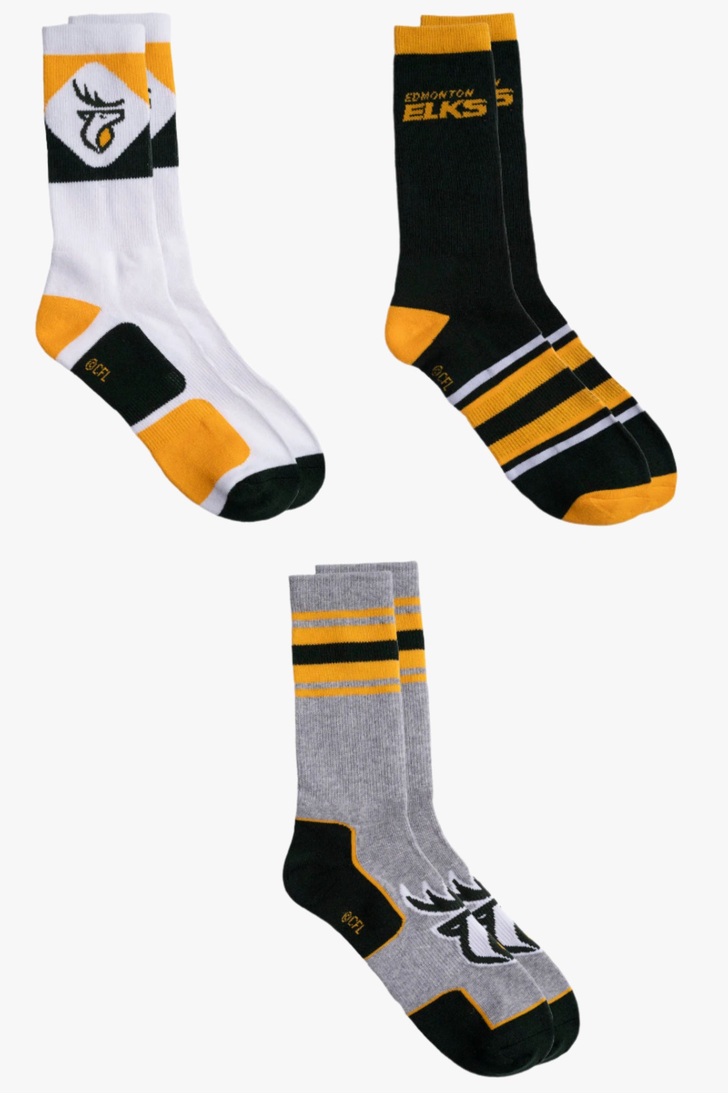 CFL Edmonton Elks Men's 3-Pack Cotton Crew Socks With Cushioned Sole