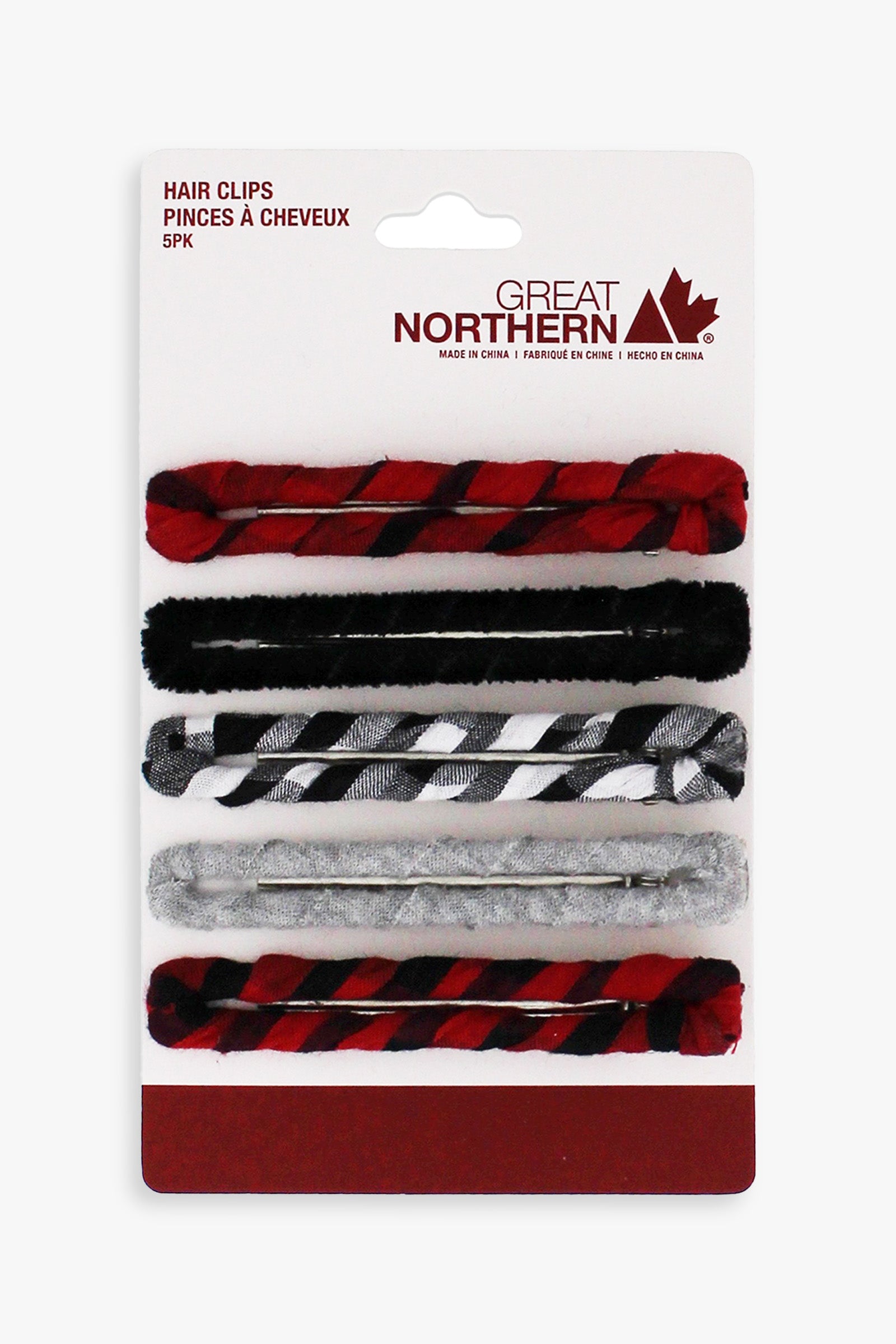 Great Northern Buffalo Plaid 5-Pack Wrapped Salon Hair Accessory Clips