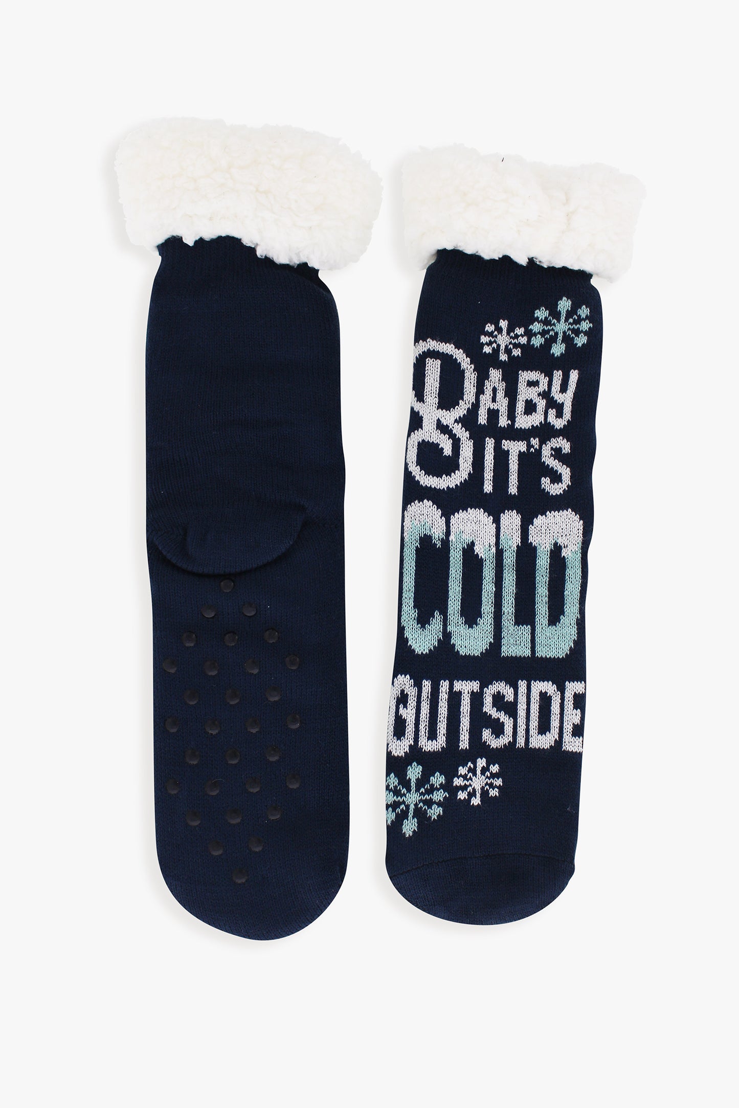Holiday Adult Faux Shearling Lined Non-Skid Slipper Socks