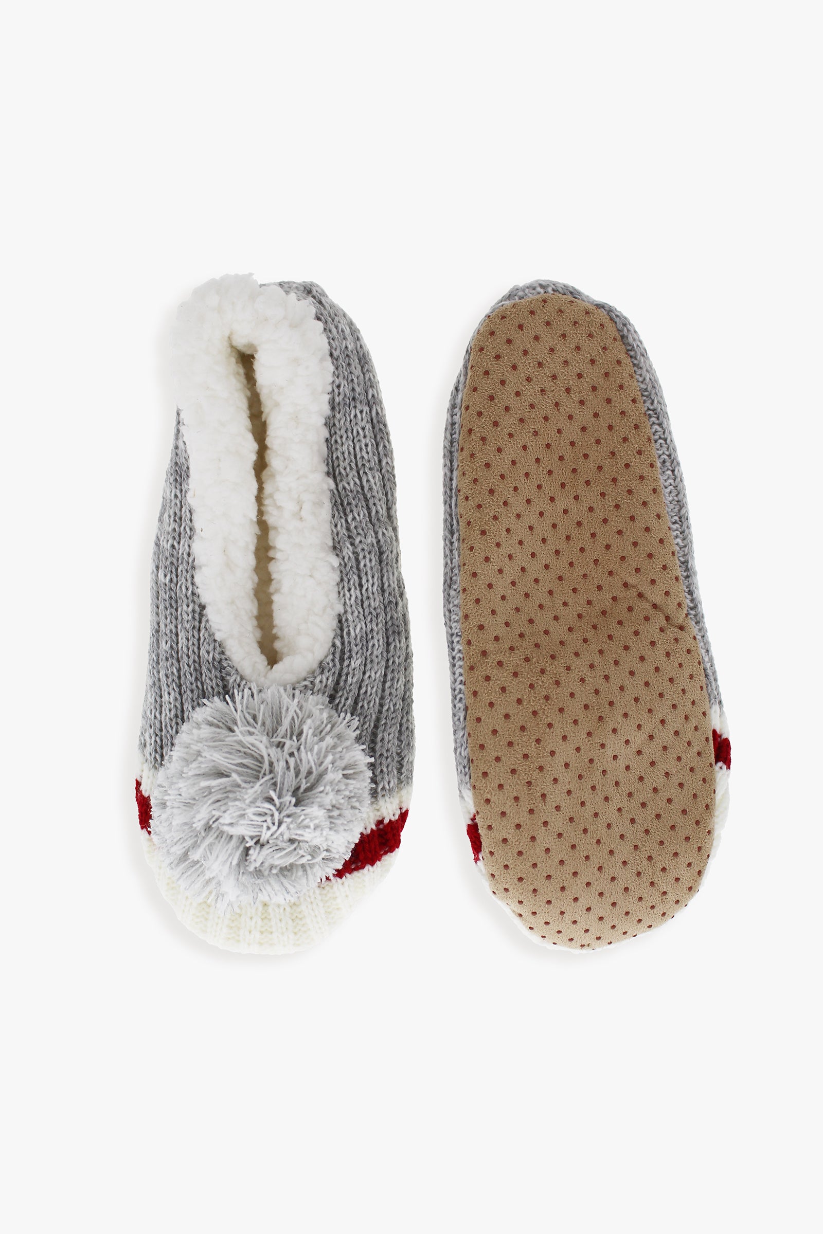Great Northern Ladies Rib Knit Slipper With Oversized Thick Yarn Pom