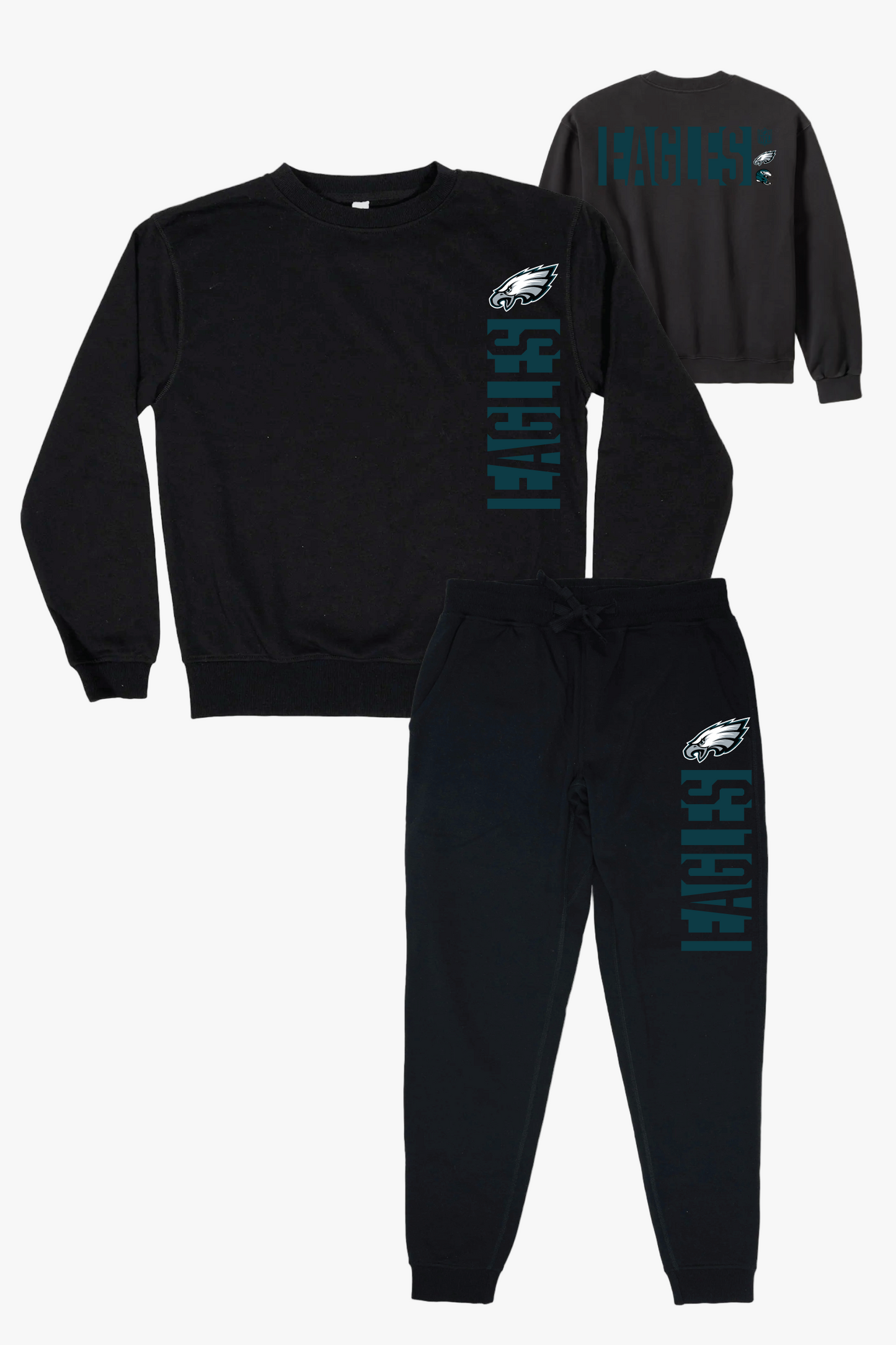 NFL Philadelphia Eagles Black Unisex Adult Matching French Terry Cotton Lounge Set With "Negative Space" Design