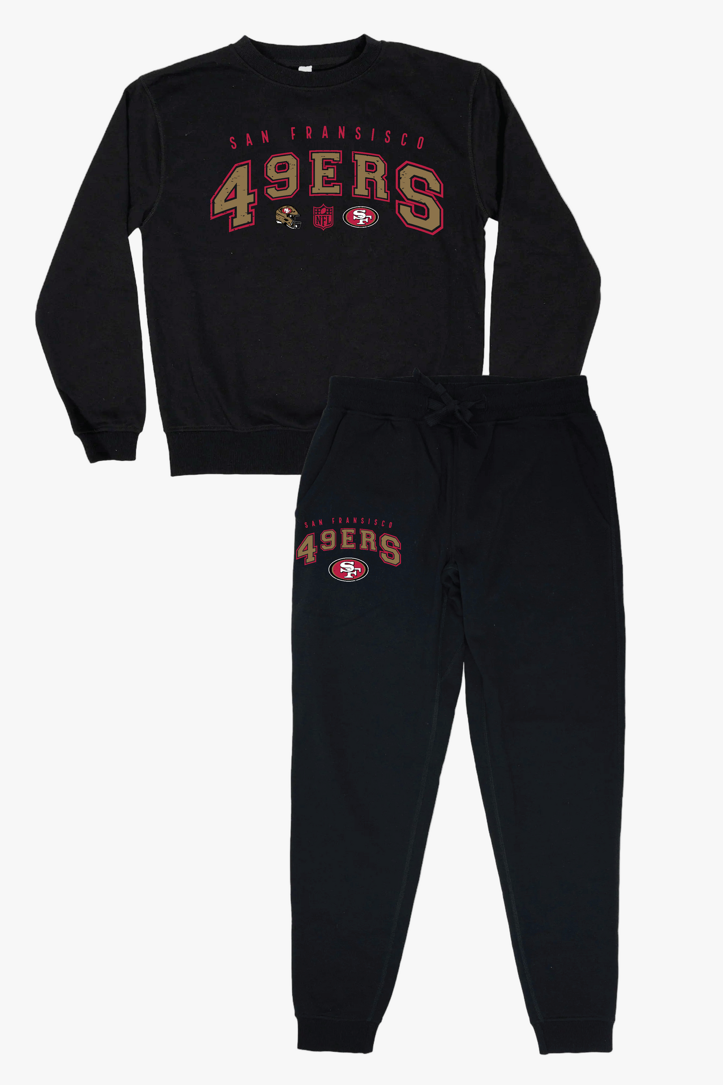 NFL San Francisco 49ers Unisex Adult Black Distressed Vintage Varsity Lounge Set