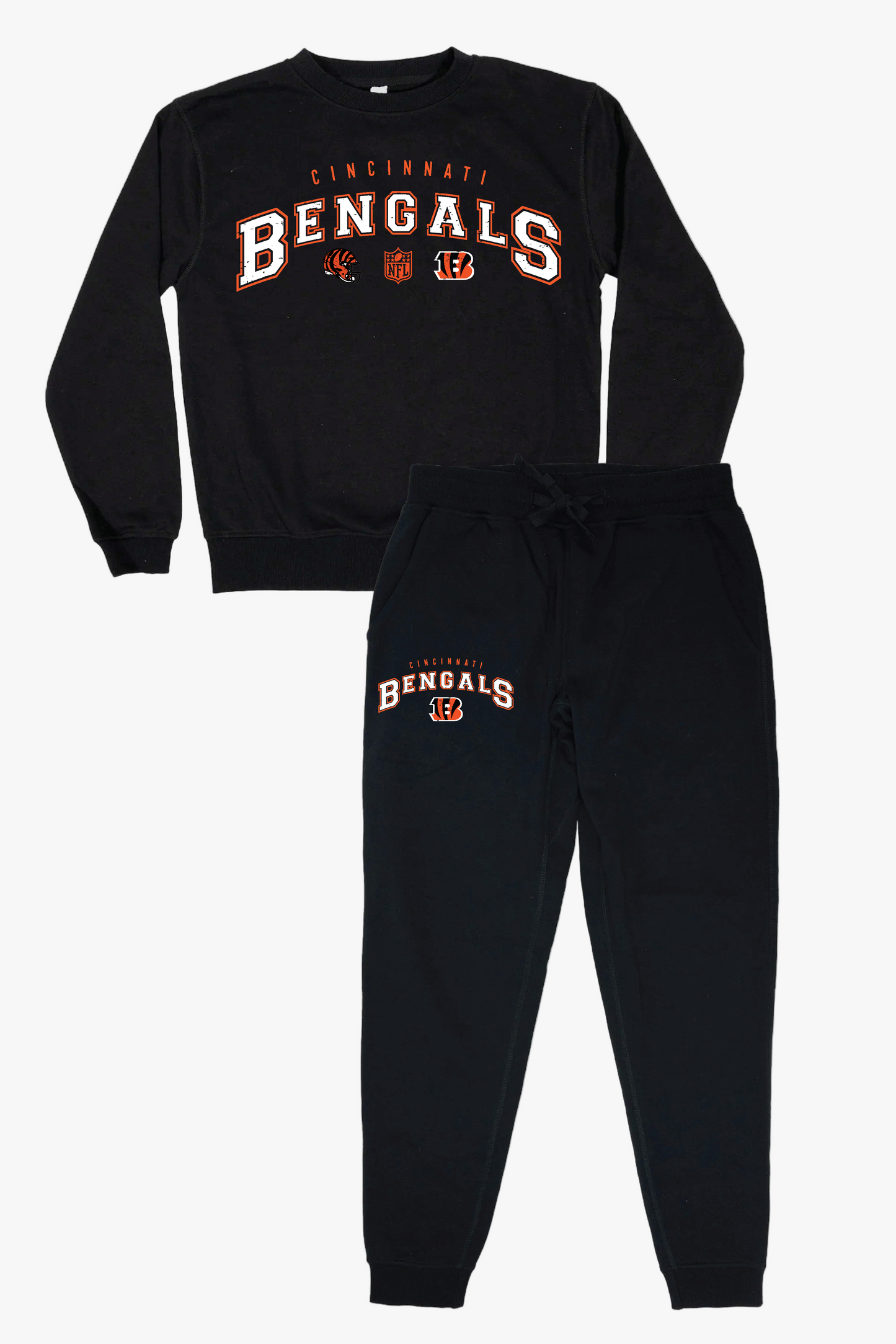 NFL Cincinnati Bengals Unisex Adult Black Distressed Vintage Varsity Lounge Set