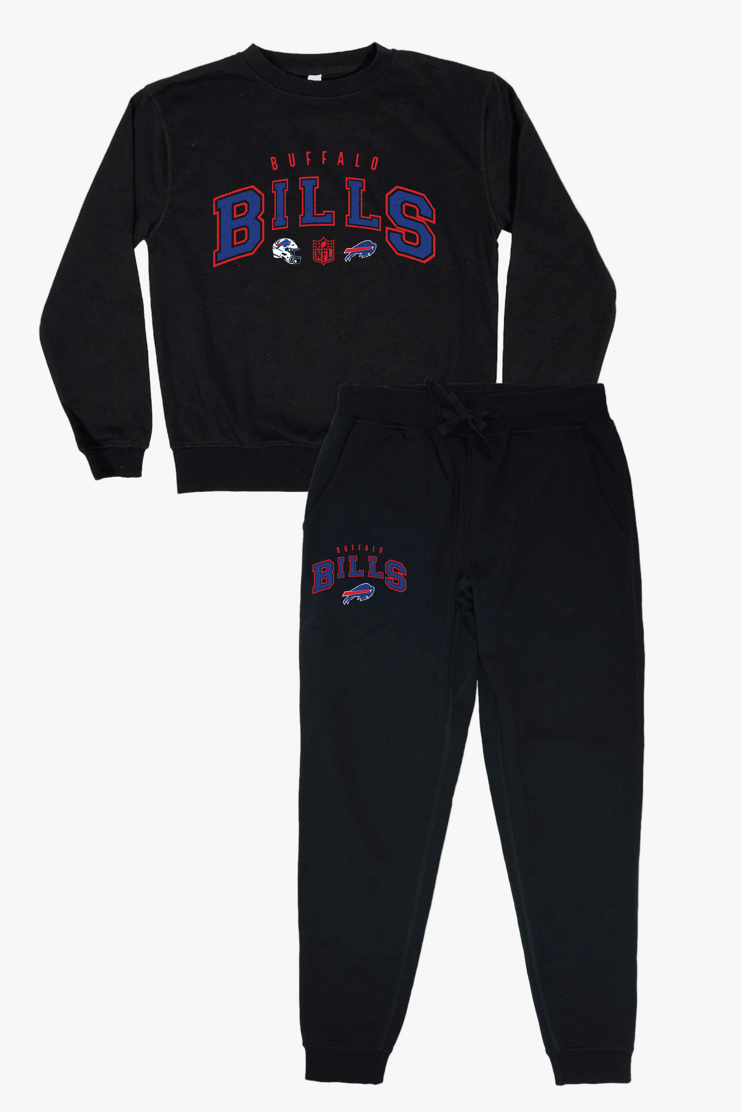 NFL Buffalo Bills Unisex Adult Black Distressed Vintage Varsity Lounge Set