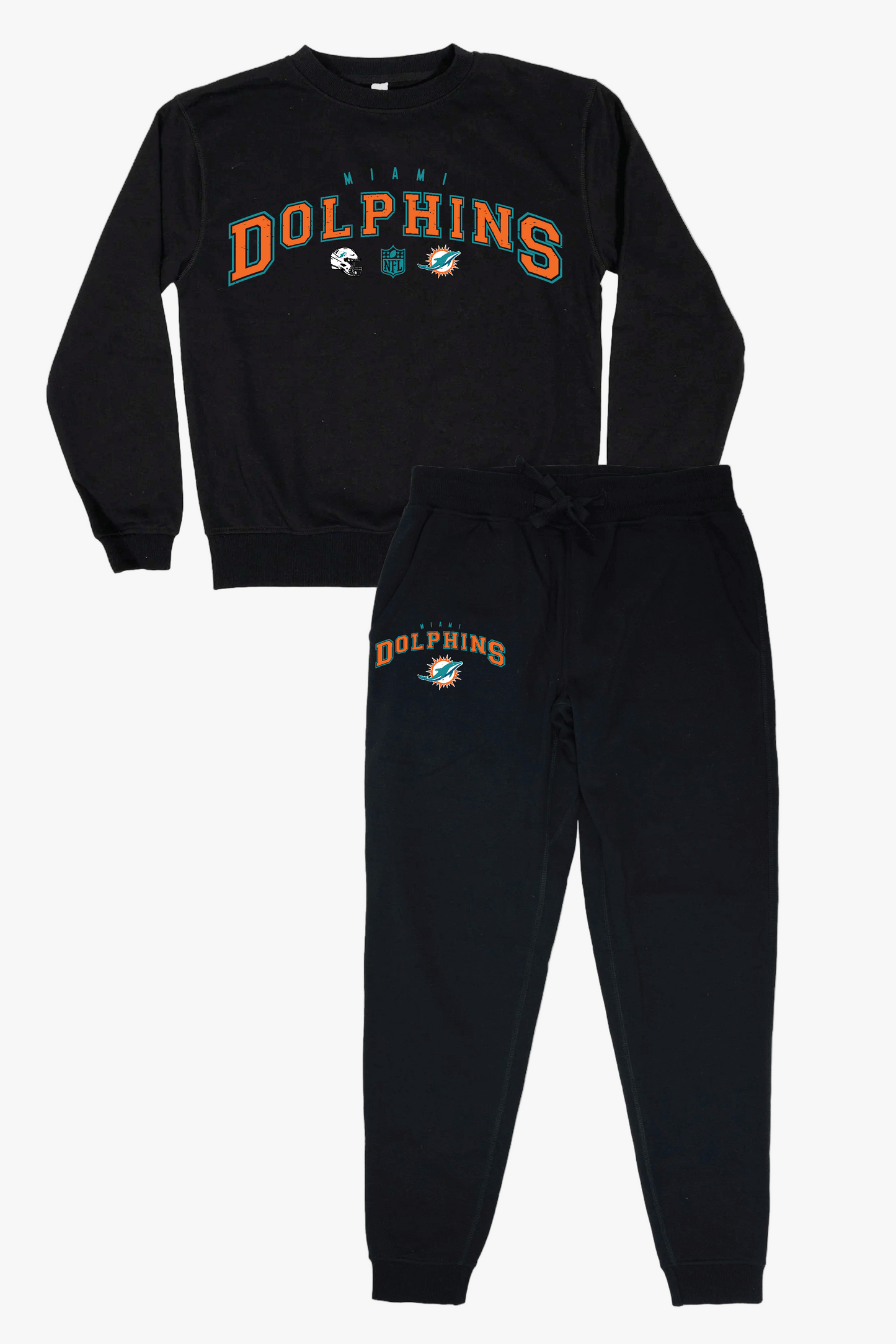 NFL Miami Dolphins Unisex Adult Black Distressed Vintage Varsity Lounge Set