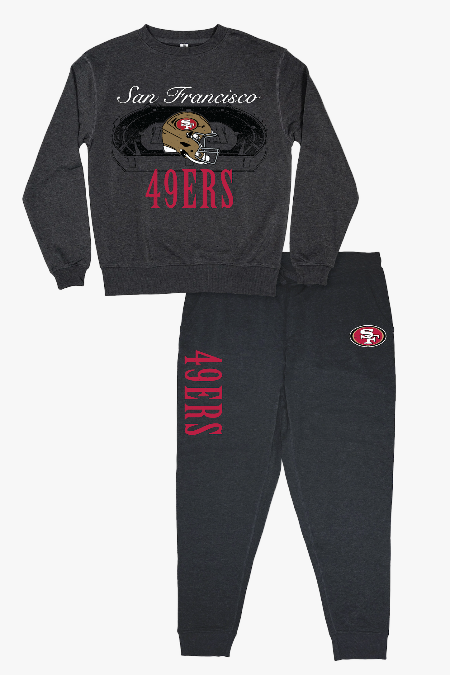 NFL San Francisco 49ers Unisex Adult "Distressed Stadium" Dark Grey French Terry Lounge Set