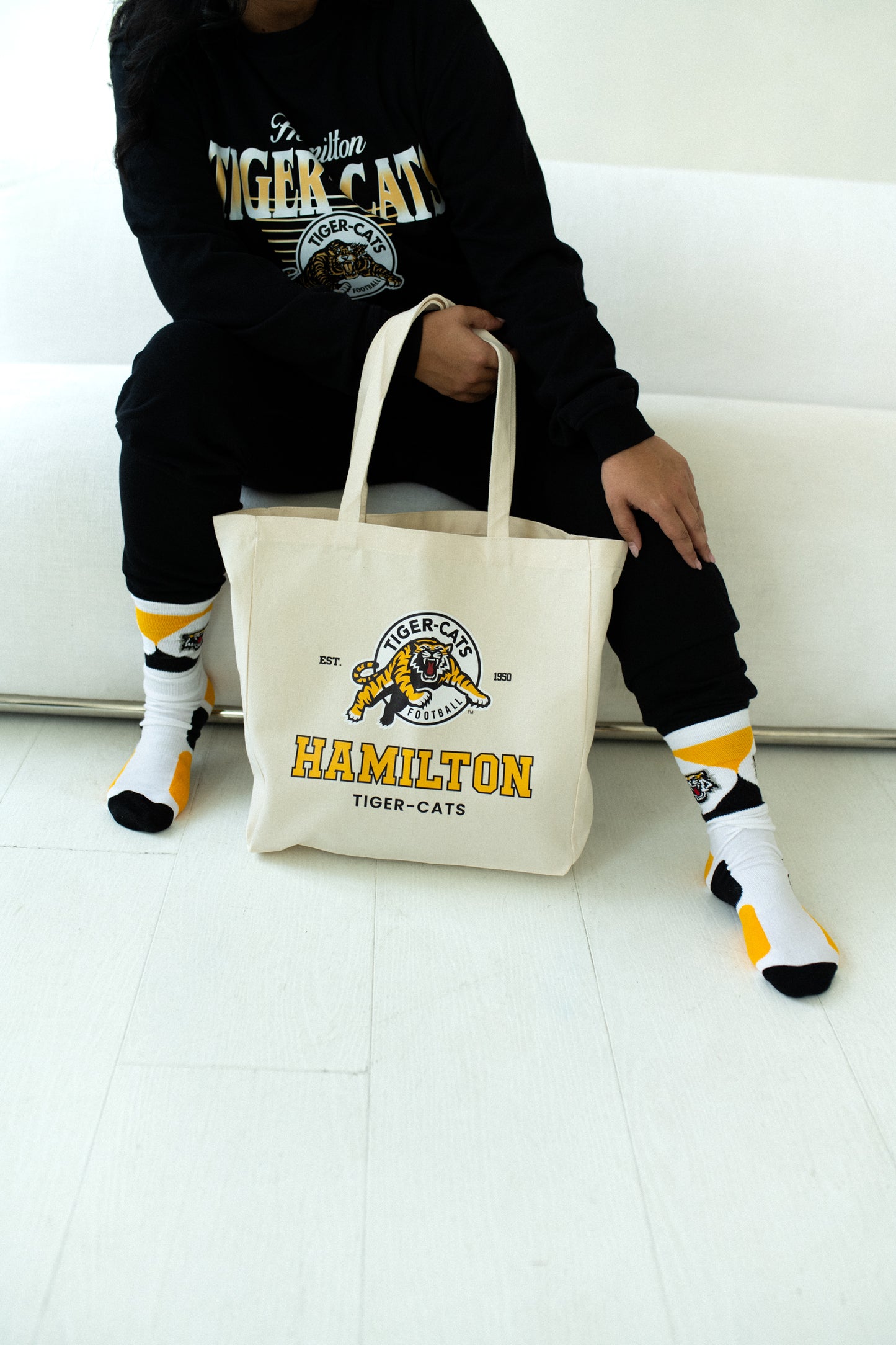 CFL Hamilton Tiger-Cats Men's 3-Pack Cotton Crew Socks With Cushioned Sole
