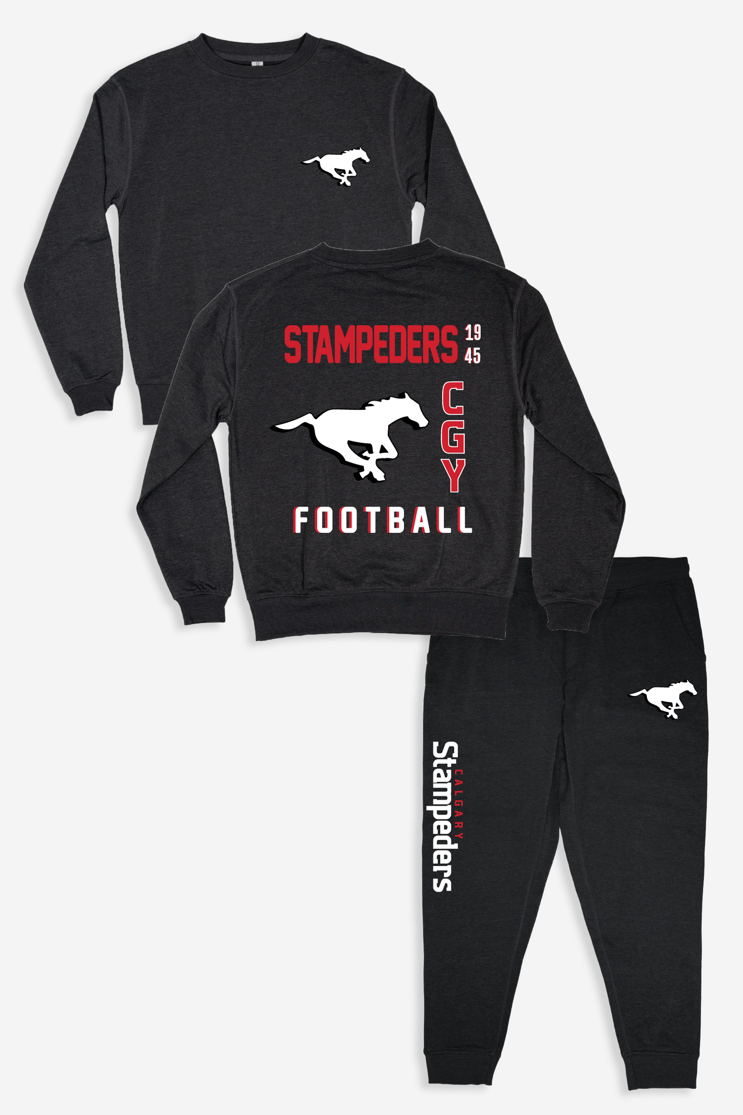 CFL Calgary Stampeders Dark Grey Unisex Adult Matching French Terry Cotton Lounge Set