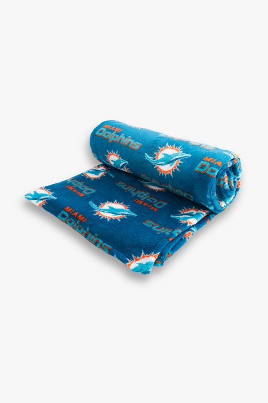 NFL Miami Dolphins Coral Fleece Softie Travel Throw Blanket with Team Logos