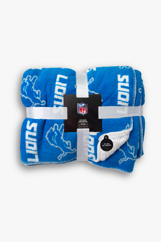 NFL Detroit Lions Faux Shearling Sherpa Lined Blanket with Soft Coral Fleece | 120cm x 150cm