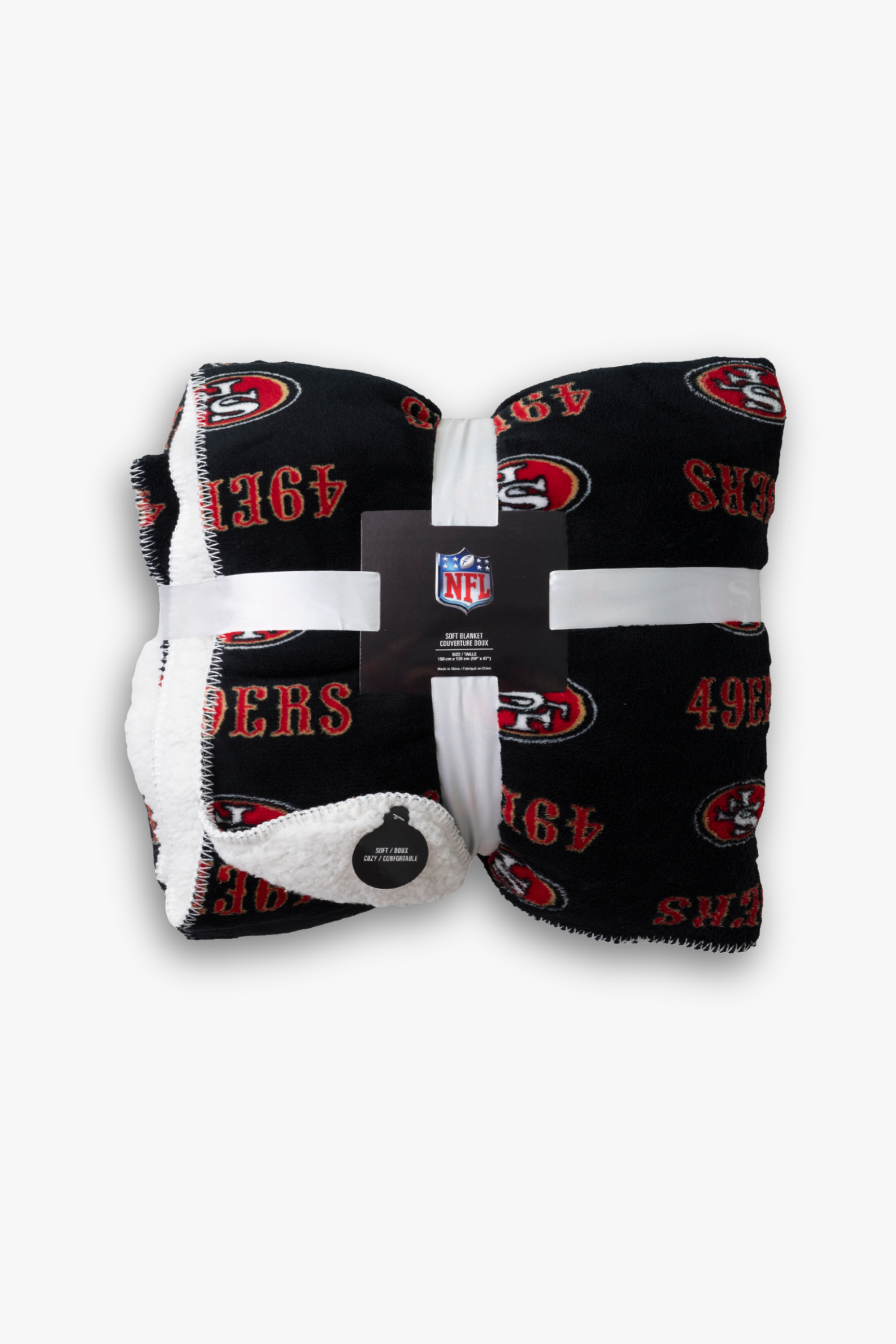 NFL San Francisco 49ers Faux Shearling Sherpa Lined Blanket with Soft Coral Fleece | 120cm x 150cm