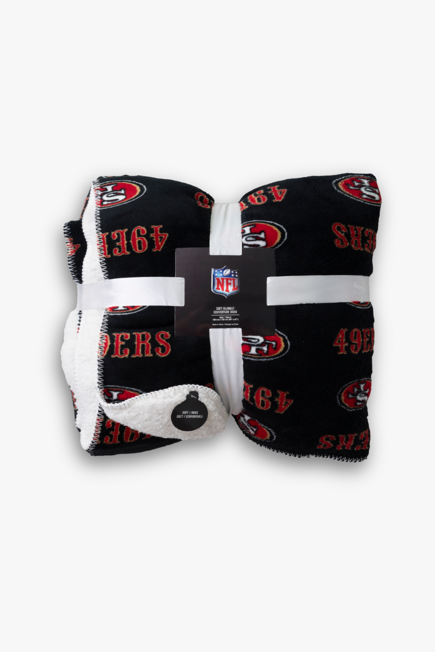 NFL San Francisco 49ers Faux Shearling Sherpa Lined Blanket with Soft Coral Fleece | 120cm x 150cm