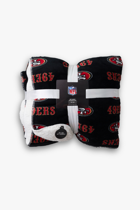 NFL San Francisco 49ers Faux Shearling Sherpa Lined Blanket with Soft Coral Fleece | 120cm x 150cm