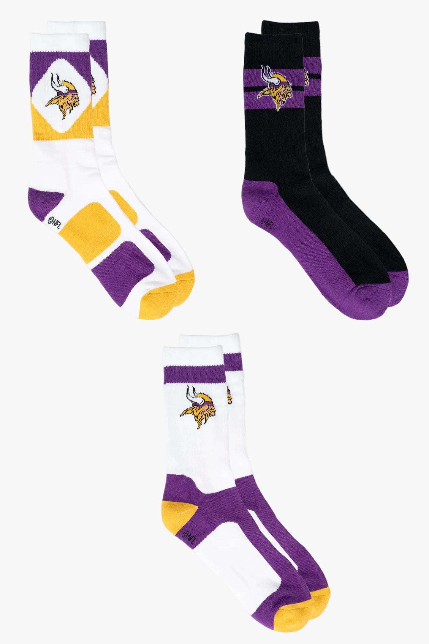 Men's NFL Minnesota Vikings 3-Pack Sport Crew Fan Socks