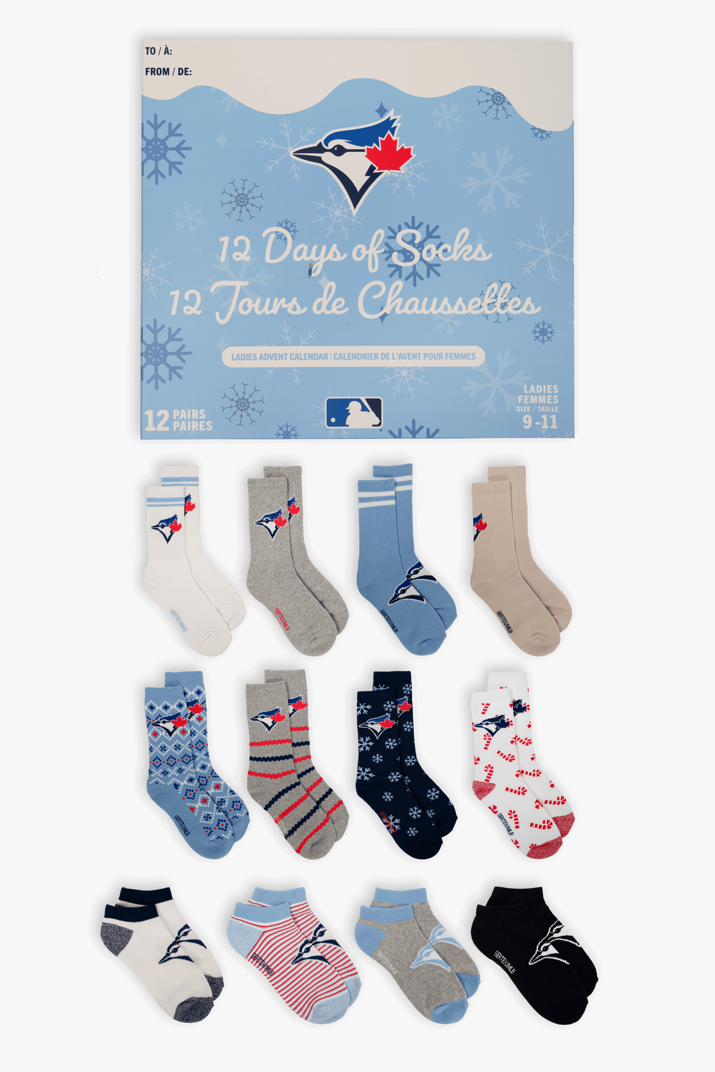 Ladies Toronto Blue Jays 12 Days of Socks Advent Calendar, MLB Holiday Gift Set