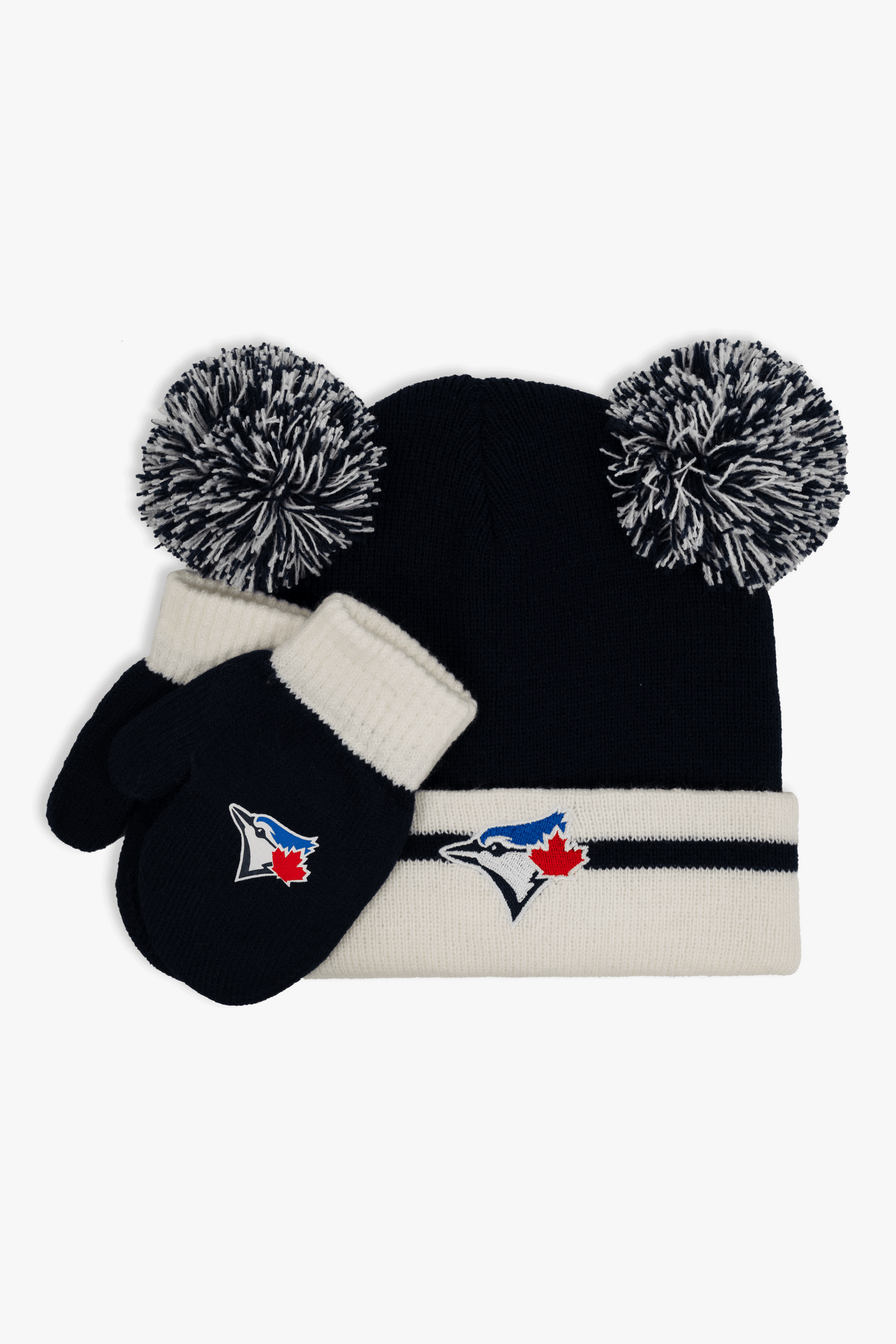 Toronto Blue Jays Toddler Double Pom Toque/Hat and Mitten Set, 2-6X, MLB Gift Set