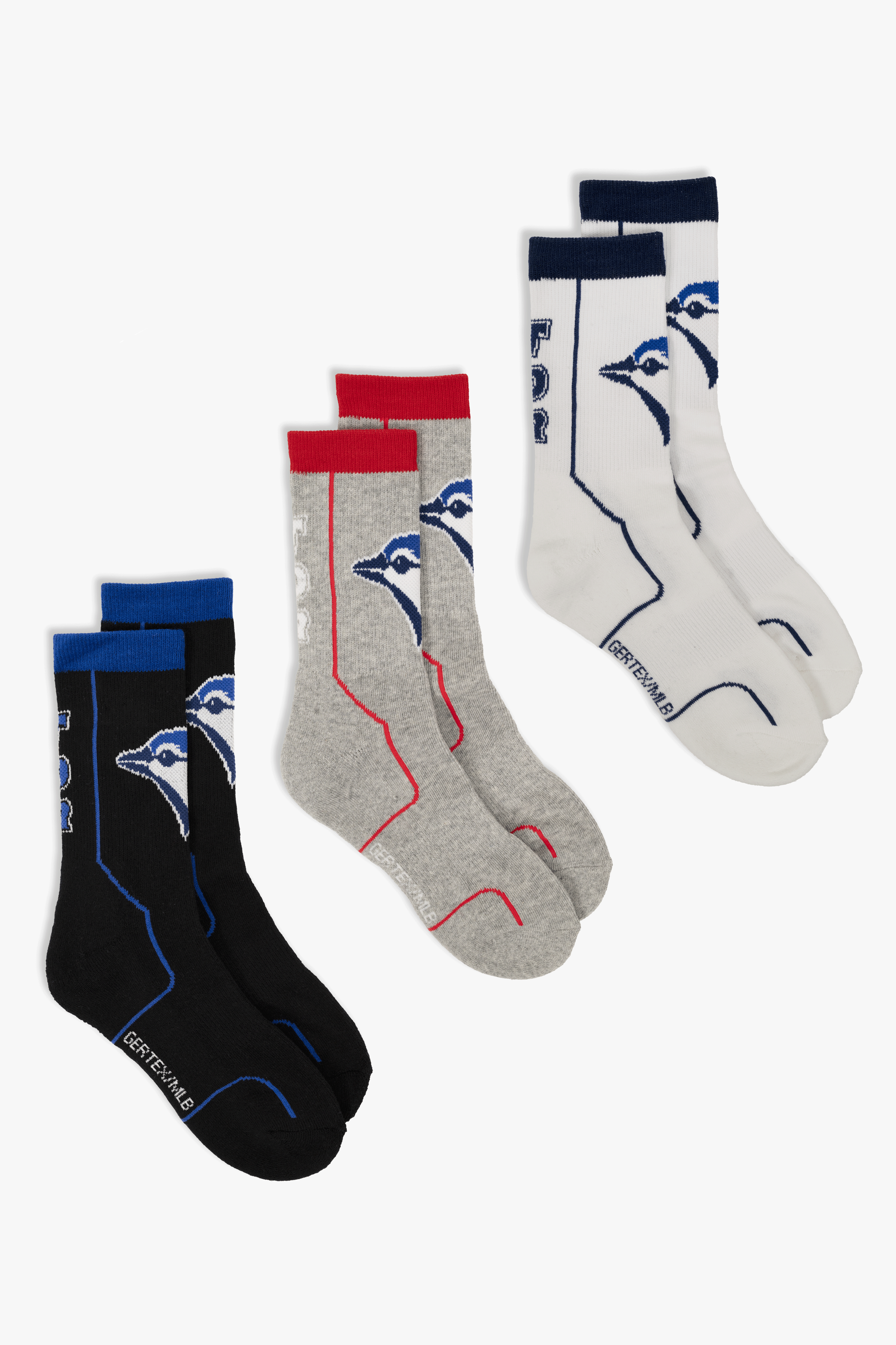 Toronto Blue Jays Kids 3-Pack Athletic Crew Socks, Cushioned MLB Baseball Socks, Sizes 4-10