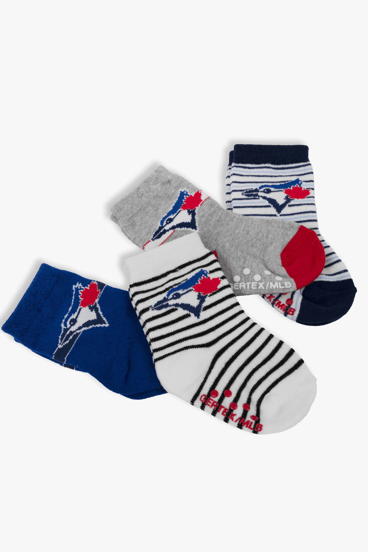 Toronto Blue Jays Infant/Toddler 4-Pack Crew Socks, MLB Baseball Socks, 0-12 to 3-5, Holiday Baby Fan Gift