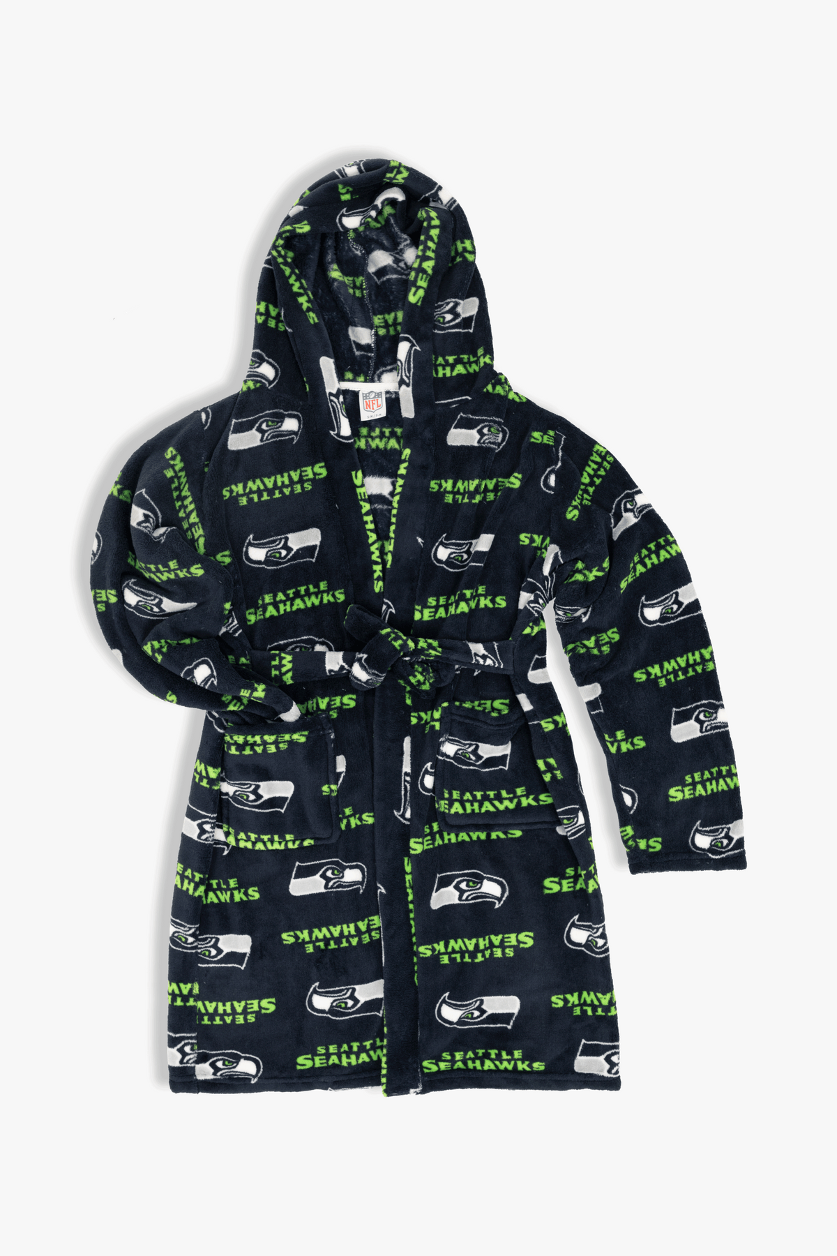 Seattle Seahawks Youth Fleece Robe, Hooded NFL Kids Bathrobe with Tie Belt and Pockets, Children's Sizes