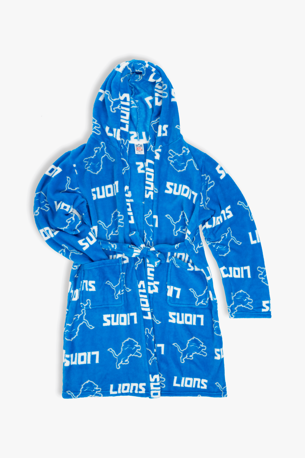 Detroit Lions Youth Fleece Robe, Hooded NFL Kids Bathrobe with Tie Belt and Pockets, Children's Sizes