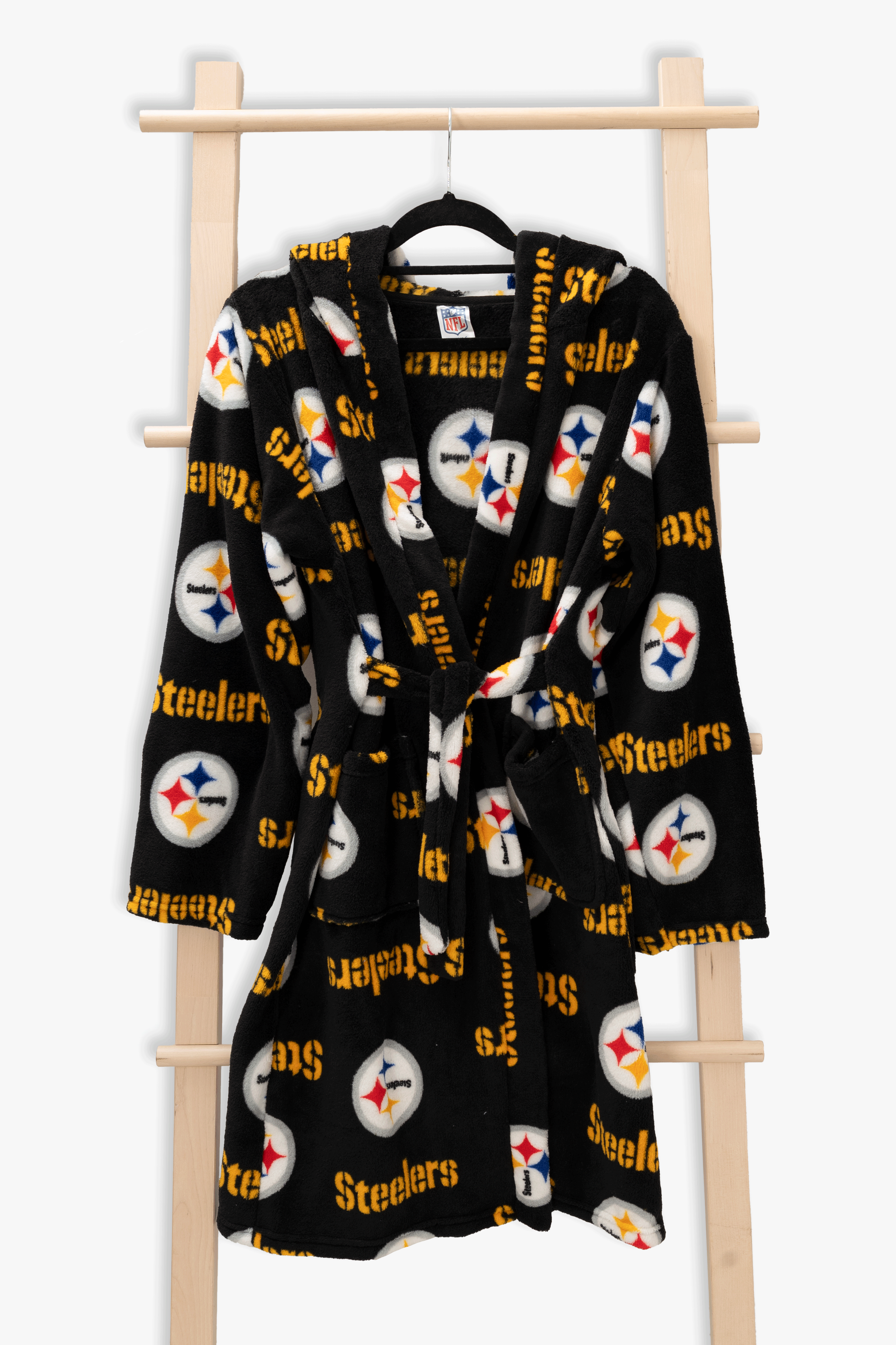 Pittsburgh Steelers Youth Fleece Robe, Hooded NFL Kids Bathrobe with Tie Belt and Pockets, Children's Sizes