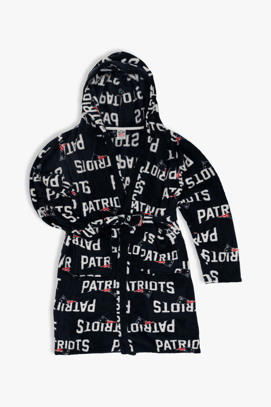 New England Patriots Youth Fleece Robe, Hooded NFL Kids Bathrobe with Tie Belt and Pockets, Children's Sizes