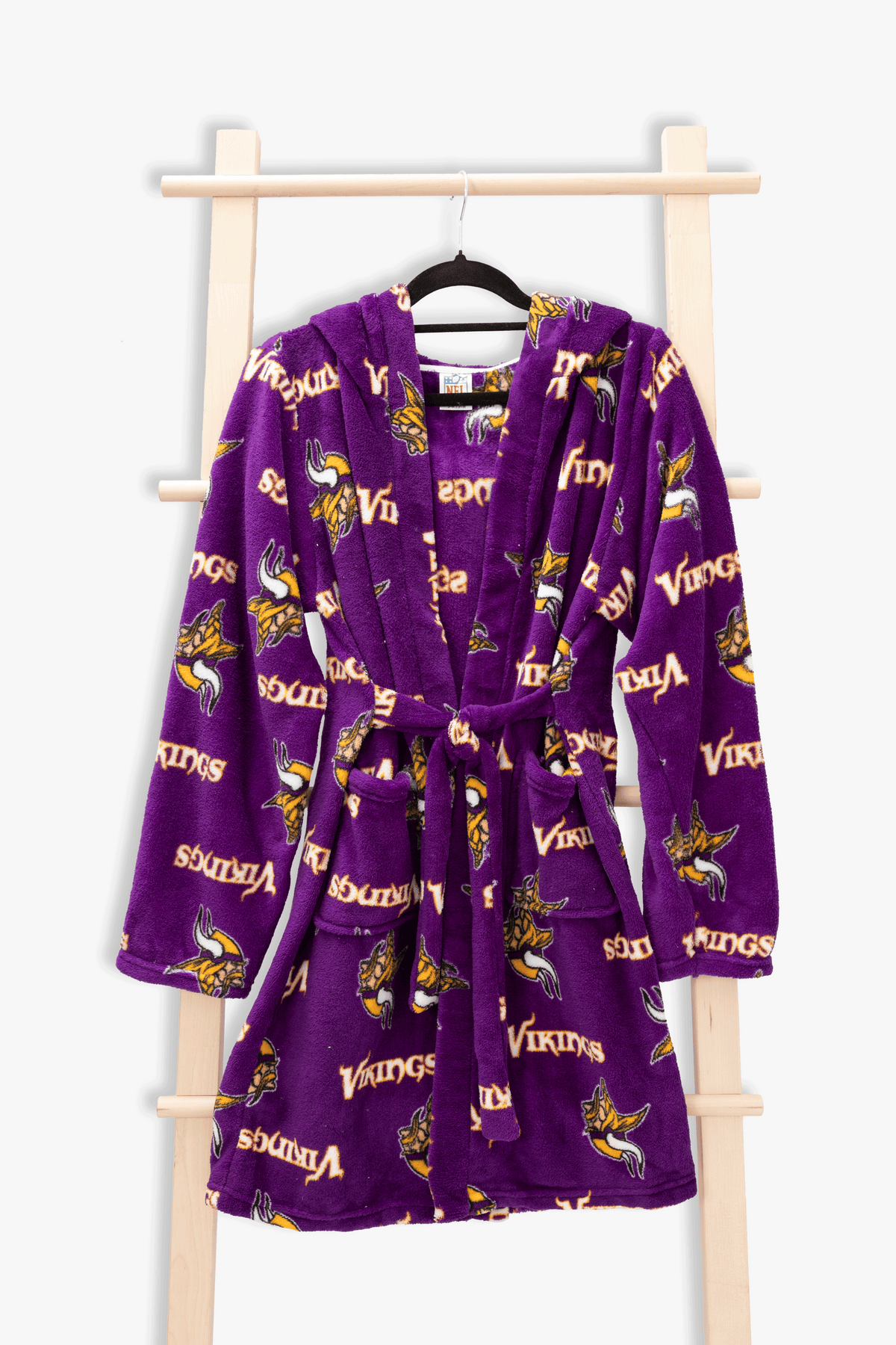 Minnesota Vikings Youth Fleece Robe, Hooded NFL Kids Bathrobe with Tie Belt and Pockets, Children's Sizes
