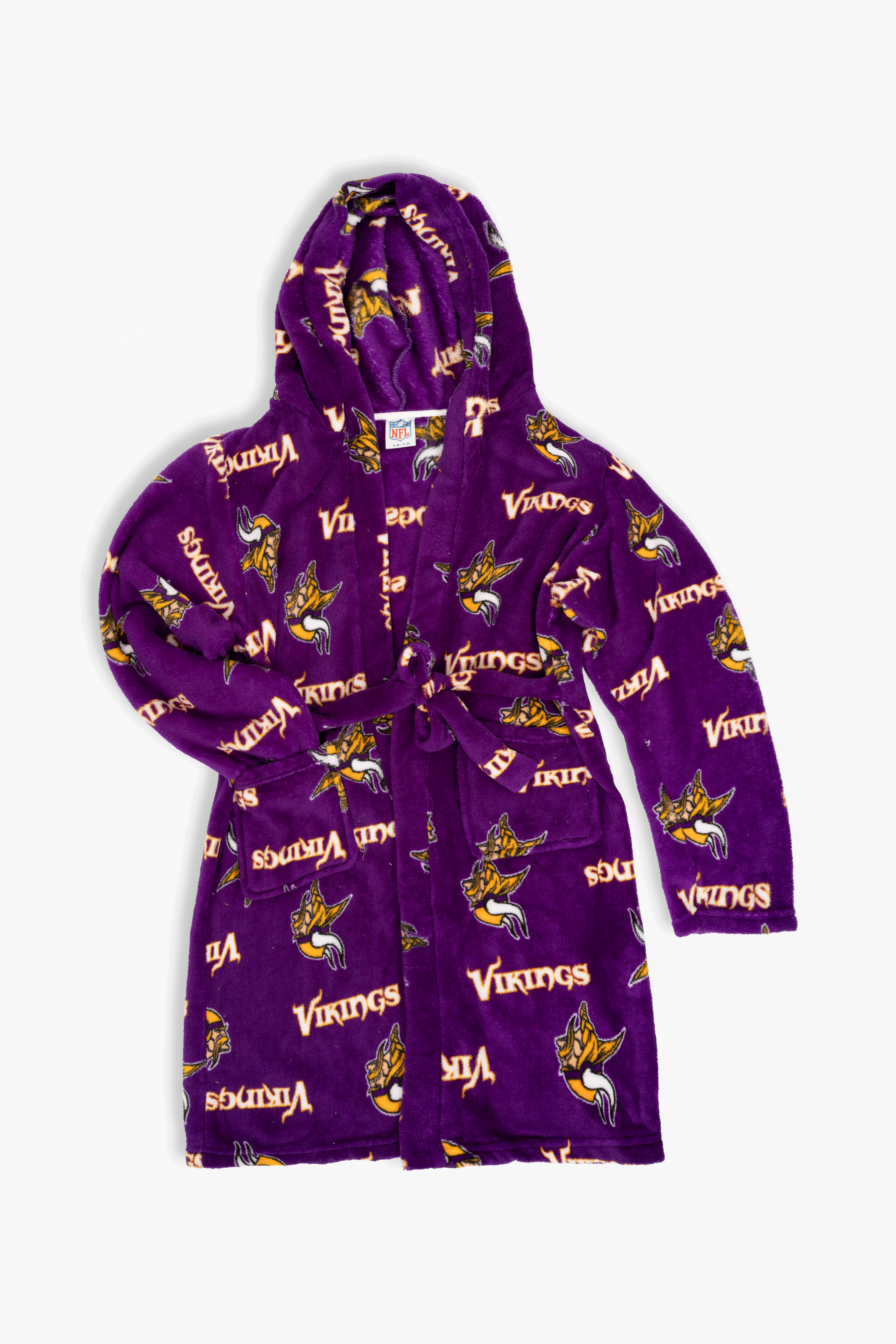 Minnesota Vikings Youth Fleece Robe, Hooded NFL Kids Bathrobe with Tie Belt and Pockets, Children's Sizes