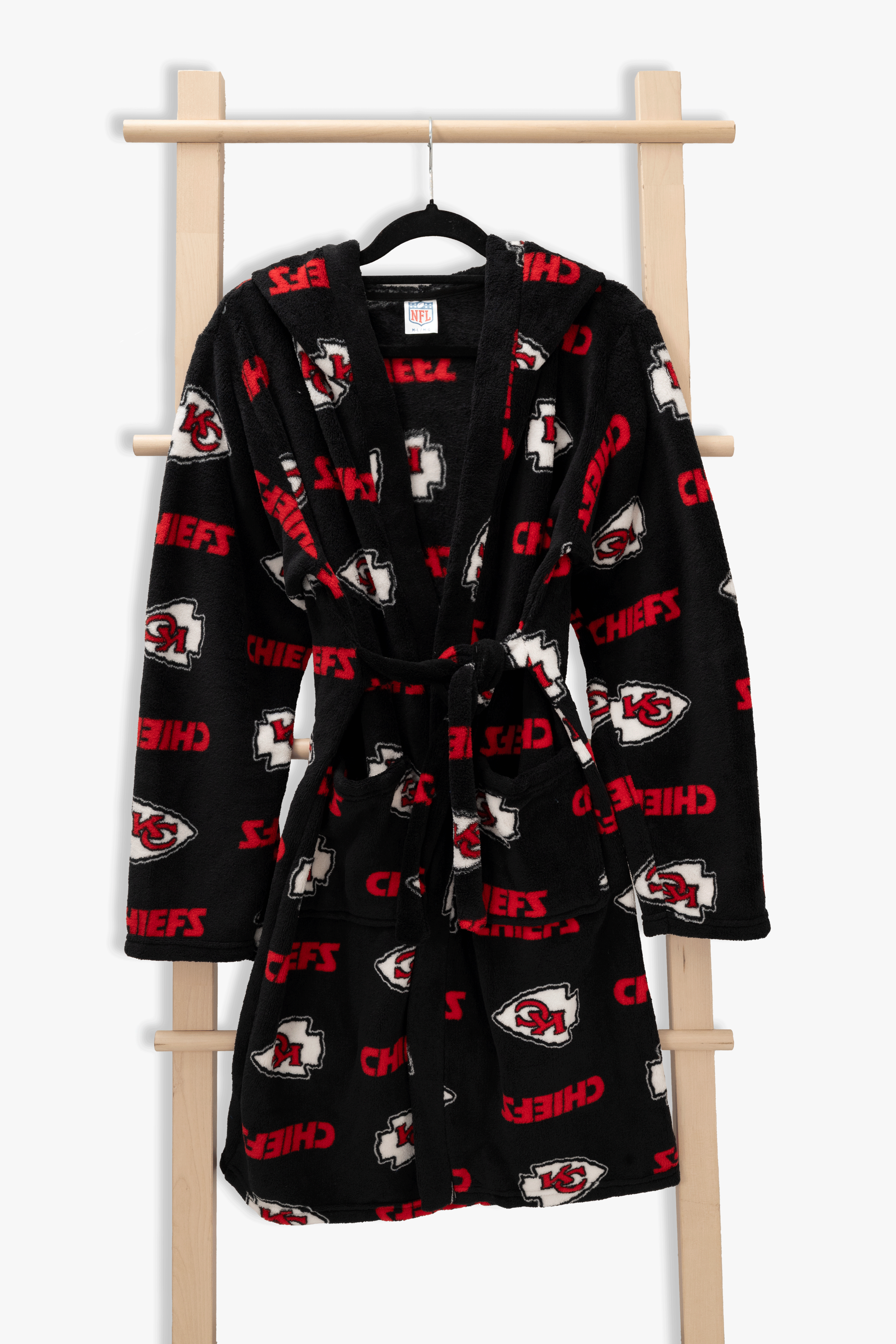 Kansas City Chiefs Youth Fleece Robe, Hooded NFL Kids Bathrobe with Tie Belt and Pockets, Children's Sizes