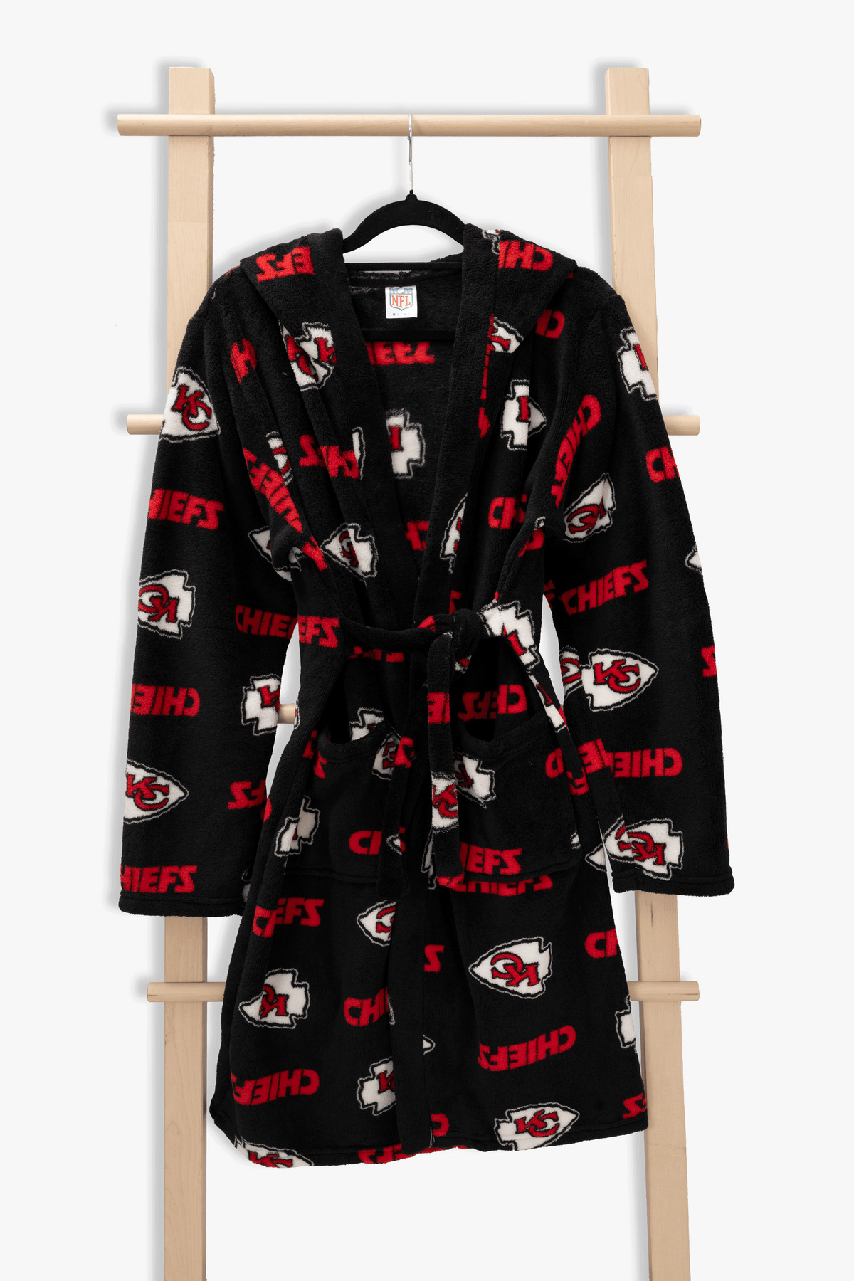 Kansas City Chiefs Youth Fleece Robe, Hooded NFL Kids Bathrobe with Tie Belt and Pockets, Children's Sizes