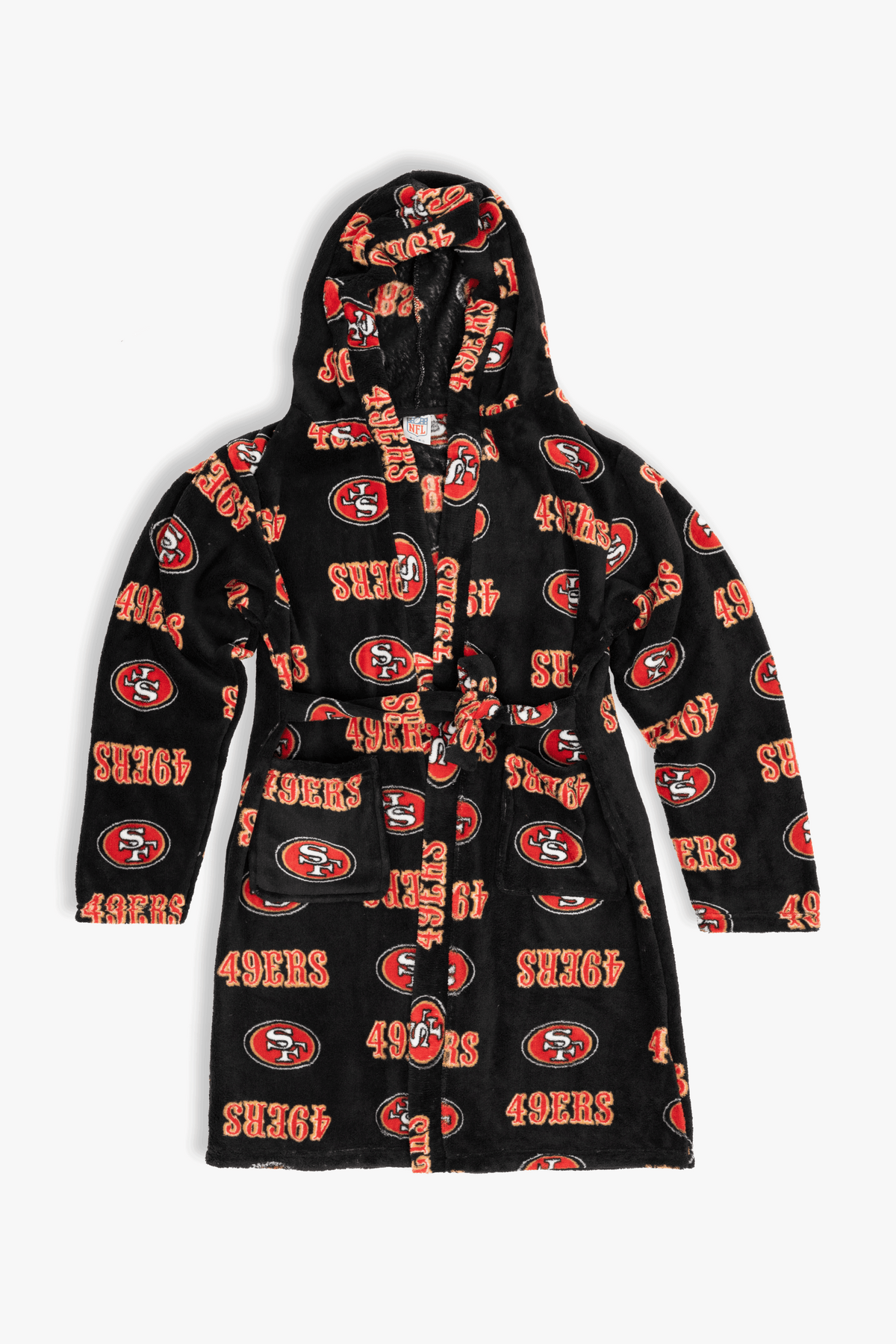 San Francisco 49ers Youth Fleece Robe, Hooded NFL Kids Bathrobe with Tie Belt and Pockets, Children's Sizes