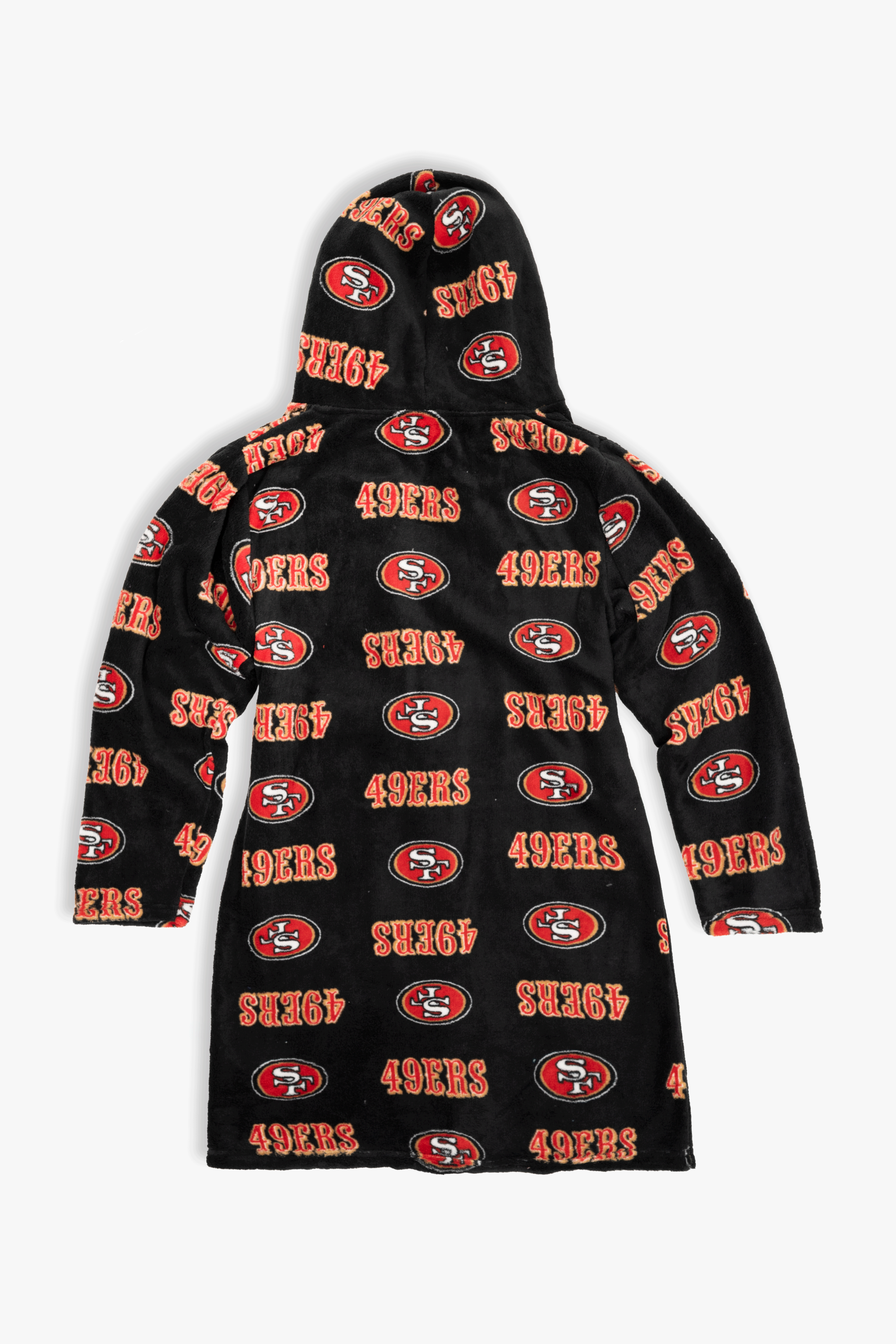 San Francisco 49ers Youth Fleece Robe, Hooded NFL Kids Bathrobe with Tie Belt and Pockets, Children's Sizes