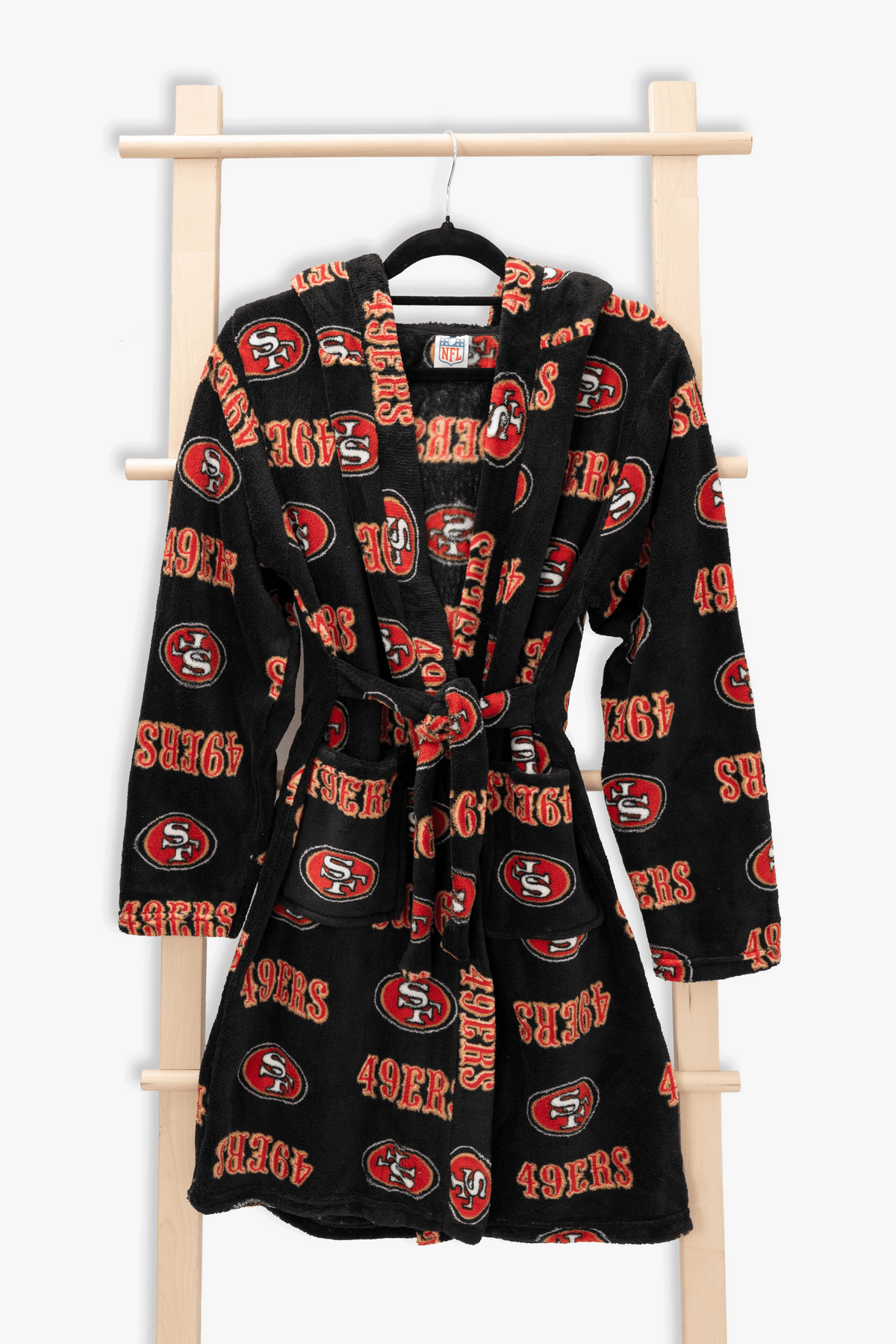 San Francisco 49ers Youth Fleece Robe, Hooded NFL Kids Bathrobe with Tie Belt and Pockets, Children's Sizes