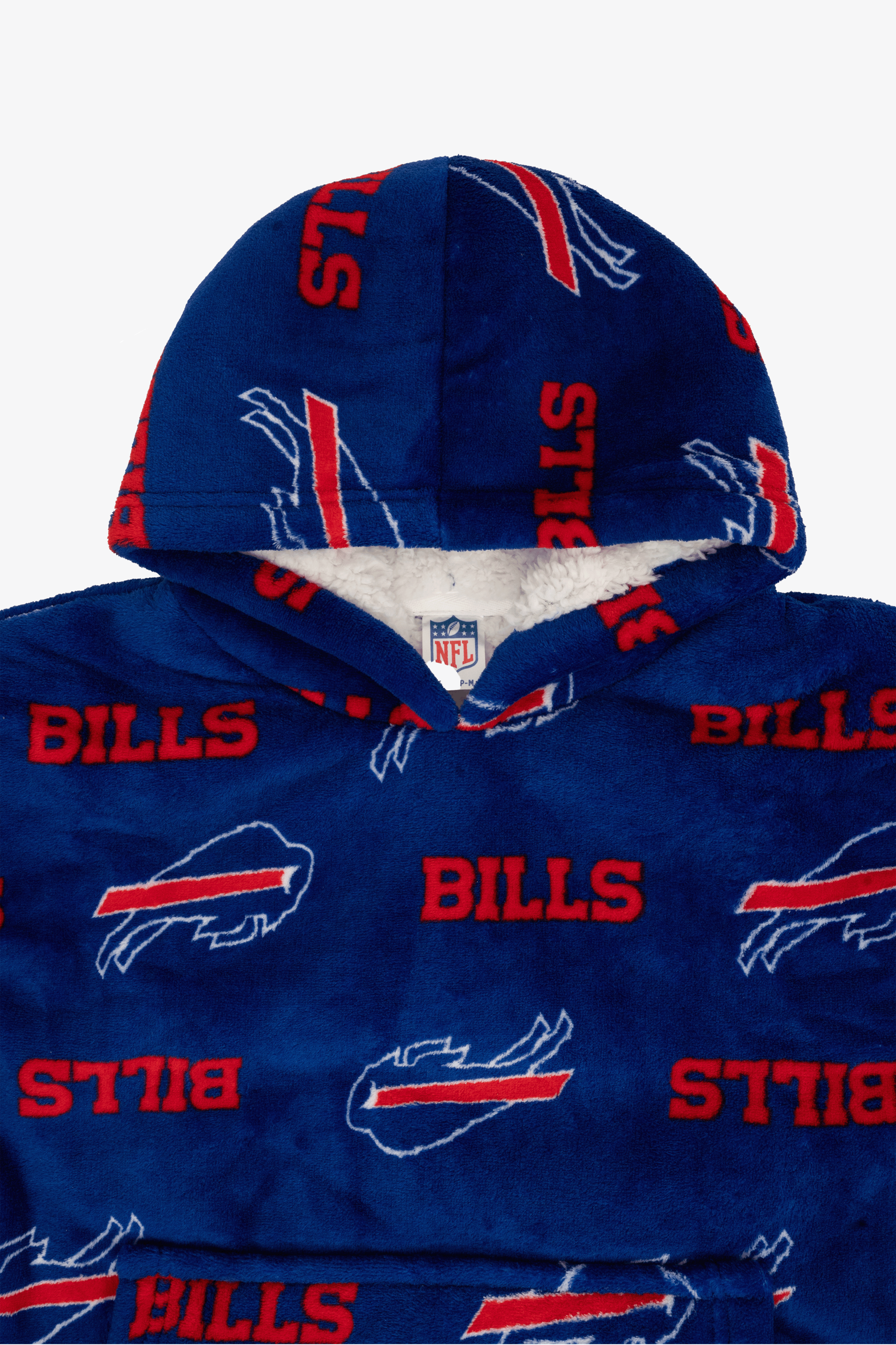NFL Youth Buffalo Bills Coral Fleece Blanket Hoodie, Oversized Kids Wearable Blanket, Sherpa Lined, S/M-L/XL
