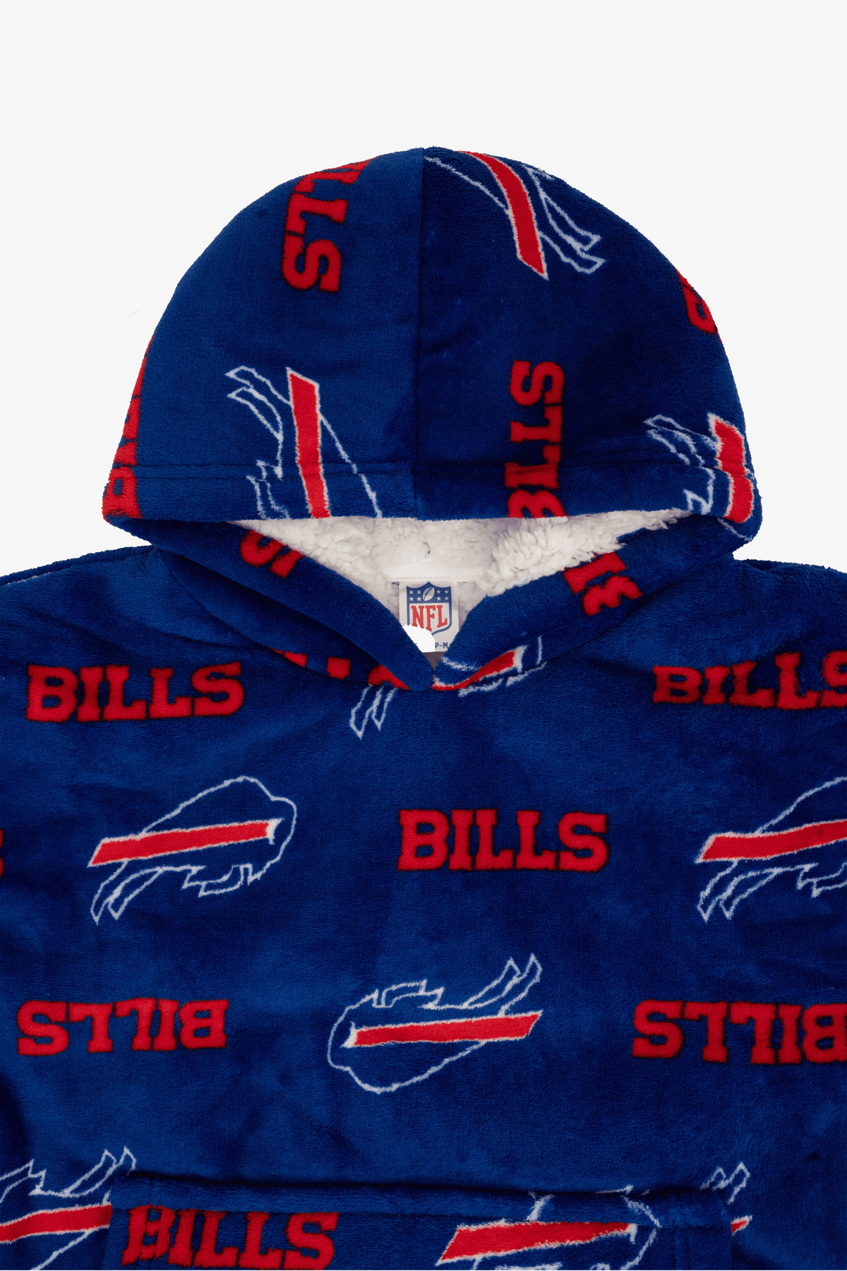 NFL Youth Buffalo Bills Coral Fleece Blanket Hoodie, Oversized Kids Wearable Blanket, Sherpa Lined, S/M-L/XL