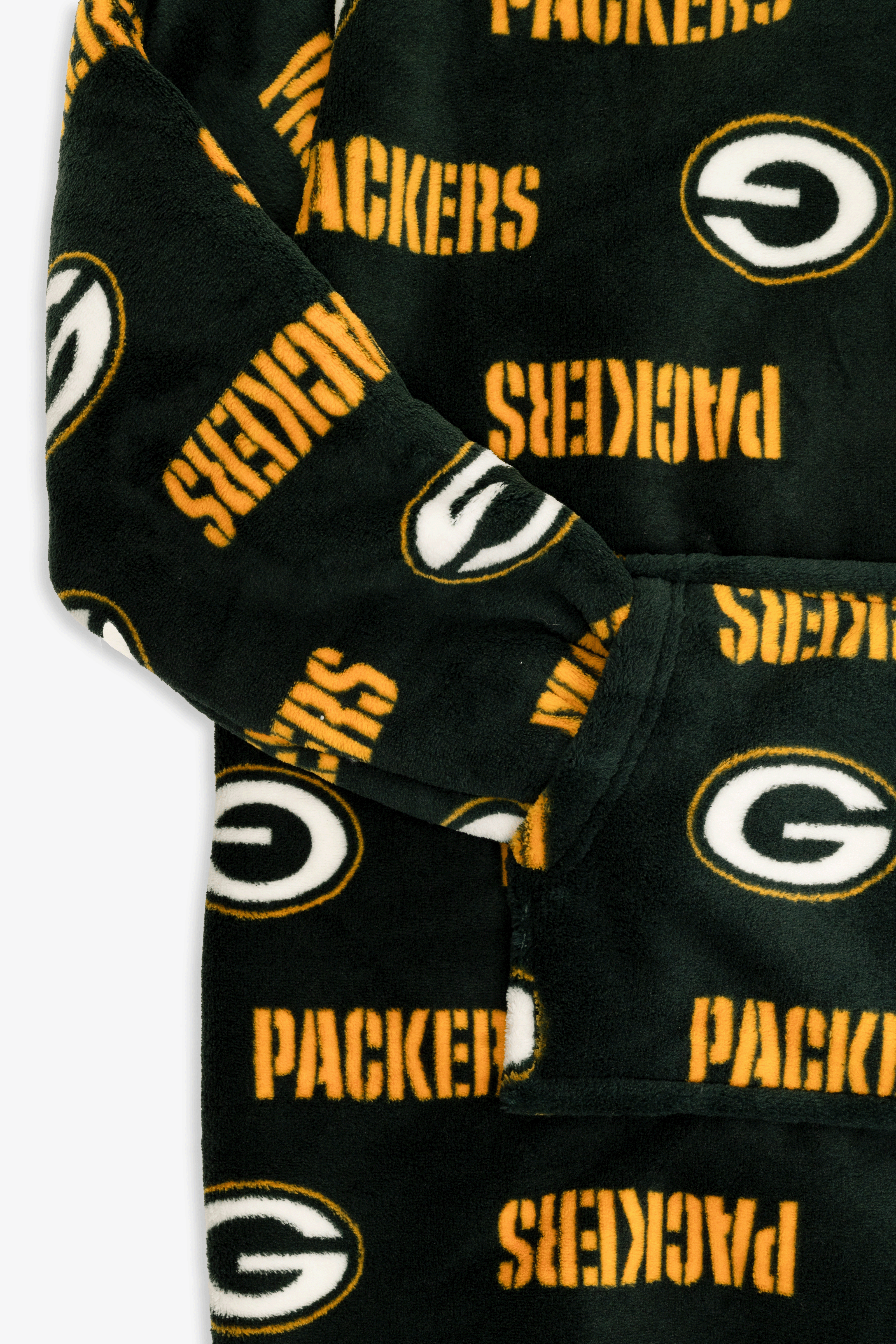 NFL Youth Green Bay Packers Coral Fleece Blanket Hoodie, Oversized Kids Wearable Blanket, Sherpa Lined, S/M-L/XL