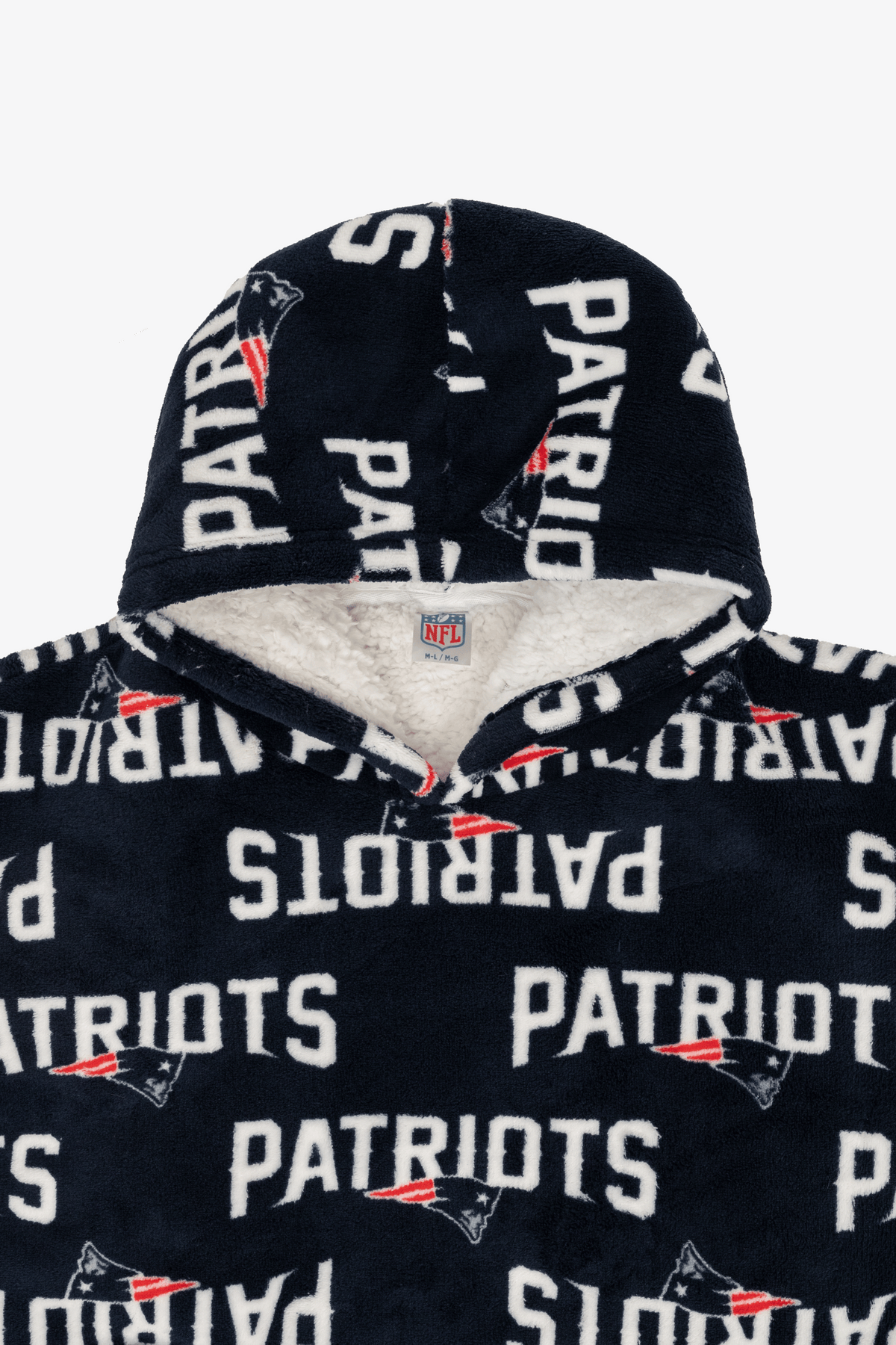NFL Youth New England Patriots Coral Fleece Blanket Hoodie, Oversized Kids Wearable Blanket, Sherpa Lined, S/M-M/L