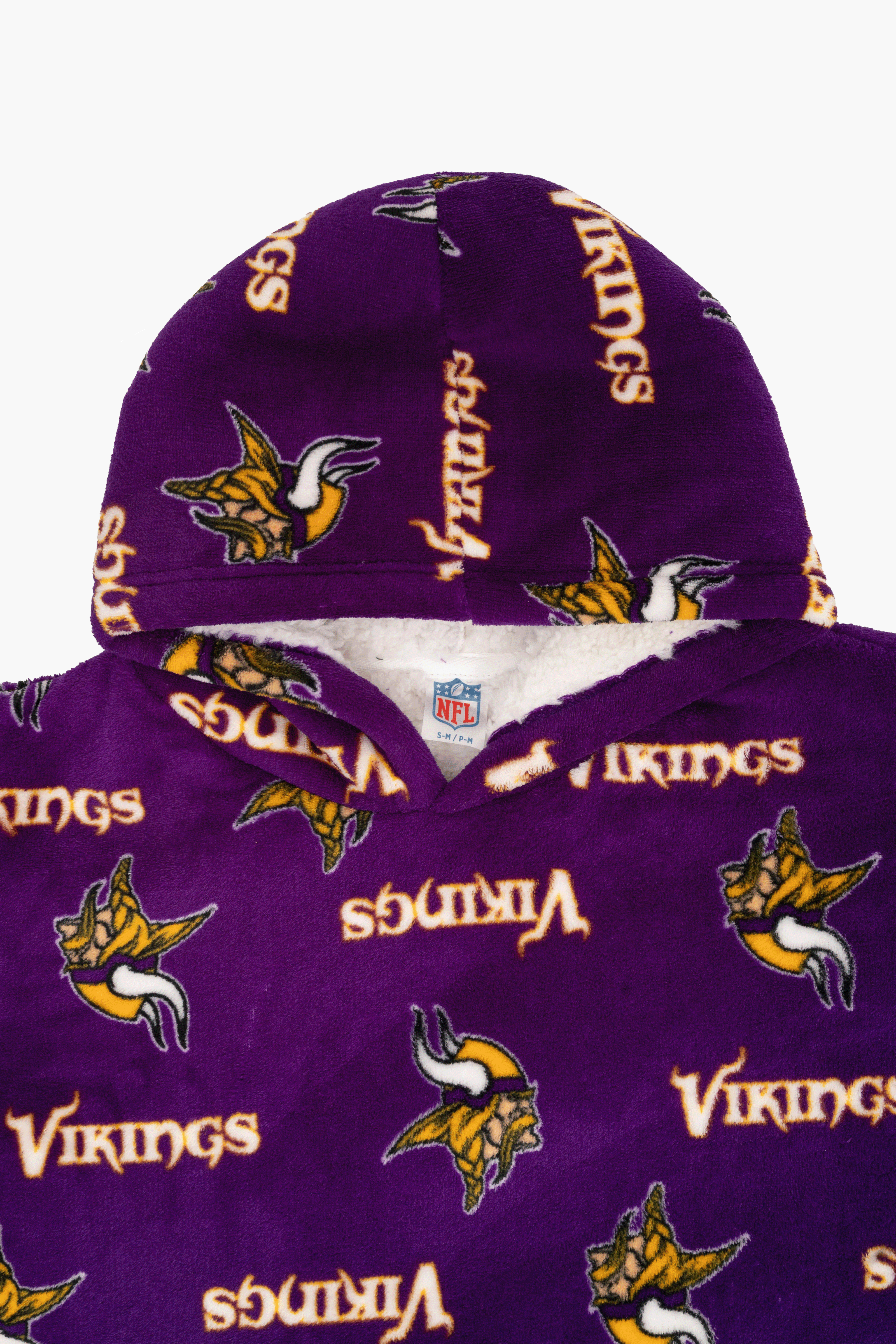 NFL Youth Minnesota Vikings Coral Fleece Blanket Hoodie, Oversized Kids Wearable Blanket, Sherpa Lined, S/M-M/L