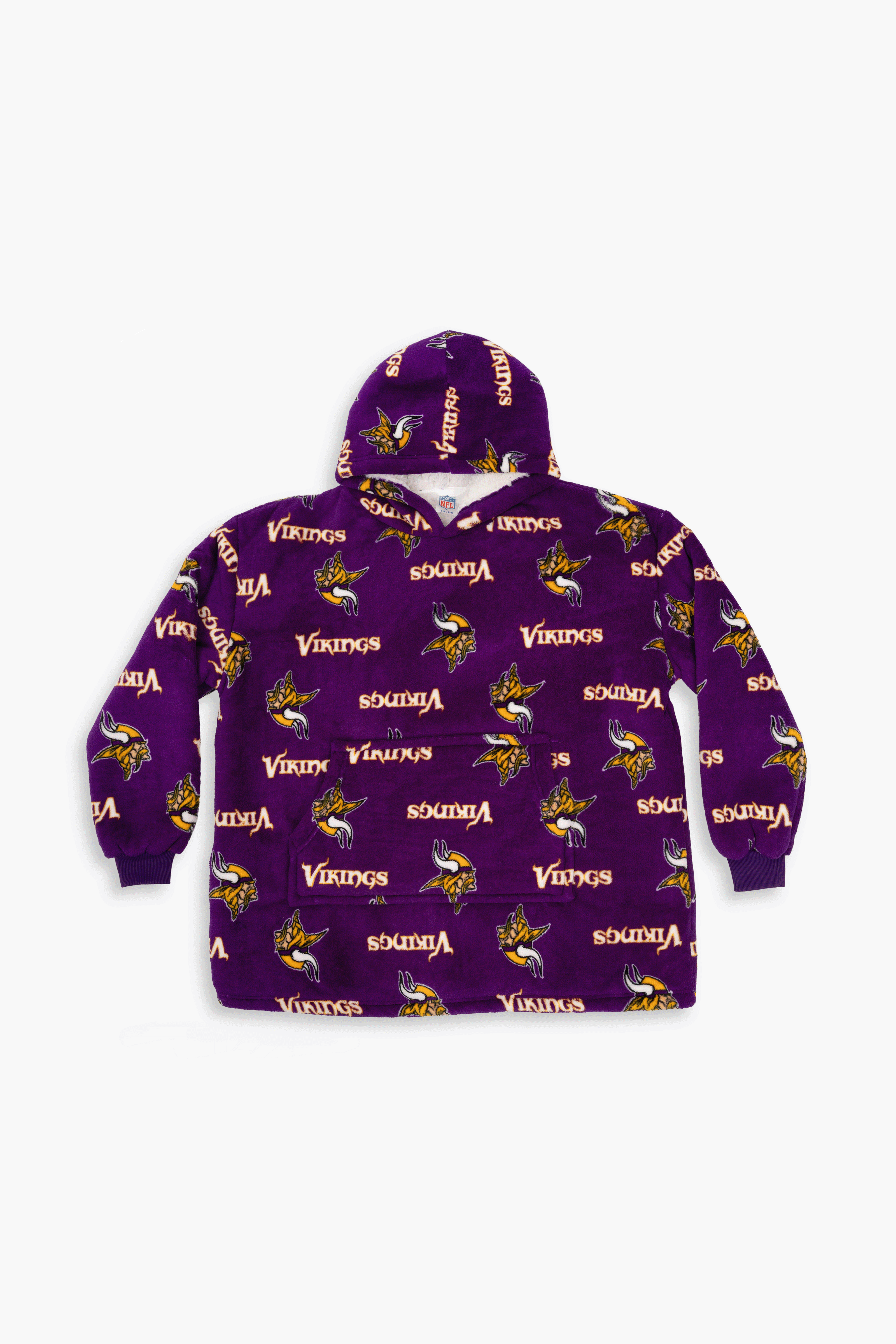 NFL Youth Minnesota Vikings Coral Fleece Blanket Hoodie, Oversized Kids Wearable Blanket, Sherpa Lined, S/M-M/L