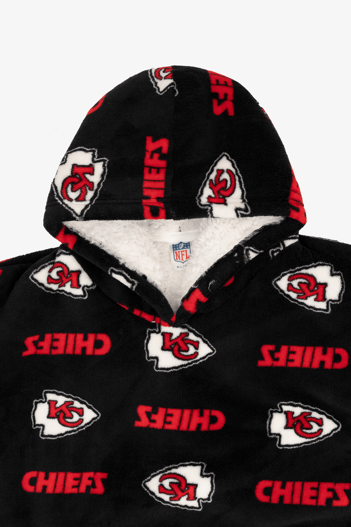 NFL Youth Kansas City Chiefs Coral Fleece Blanket Hoodie, Oversized Kids Wearable Blanket, Sherpa Lined, S/M-M/L