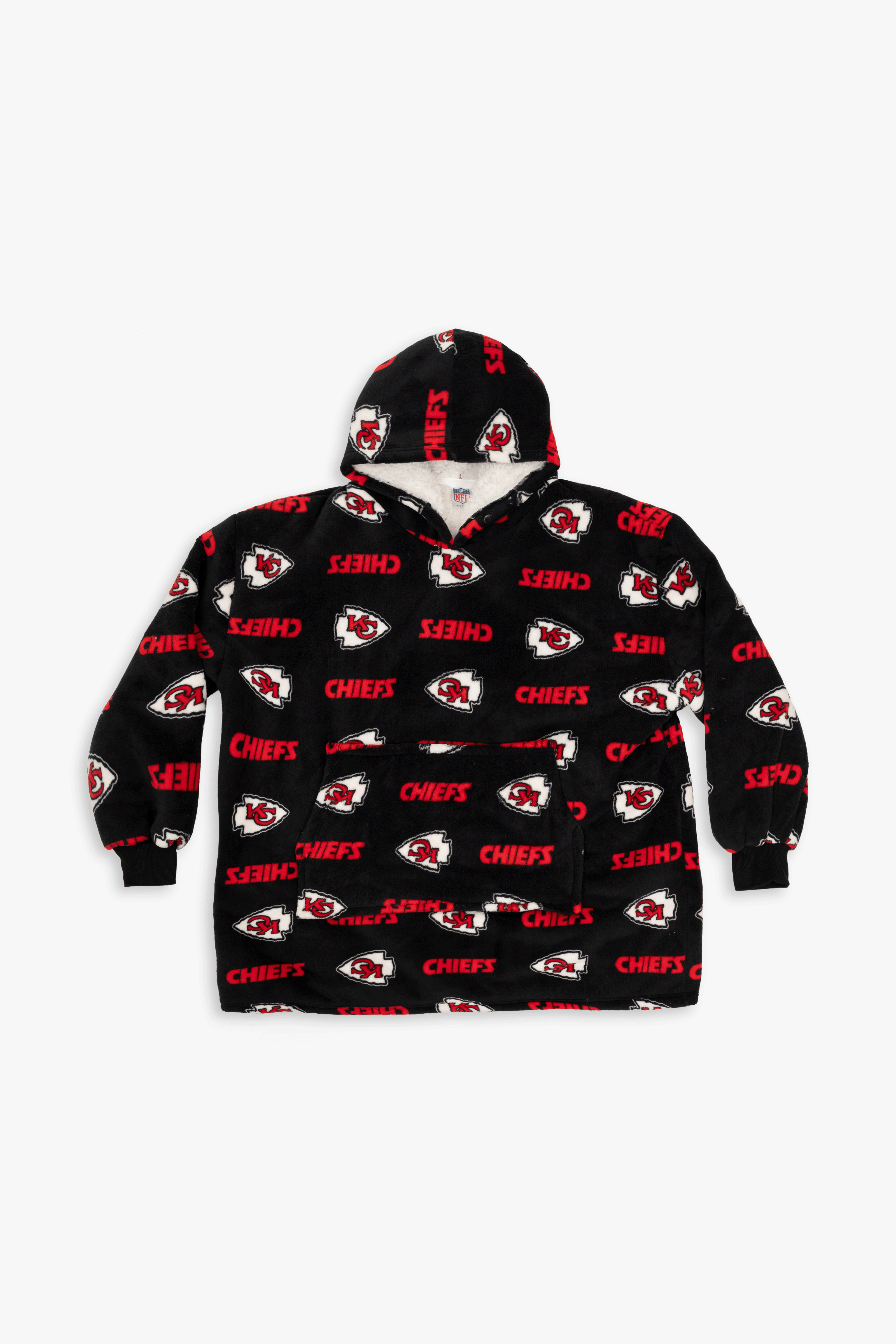 NFL Youth Kansas City Chiefs Coral Fleece Blanket Hoodie, Oversized Kids Wearable Blanket, Sherpa Lined, S/M-M/L