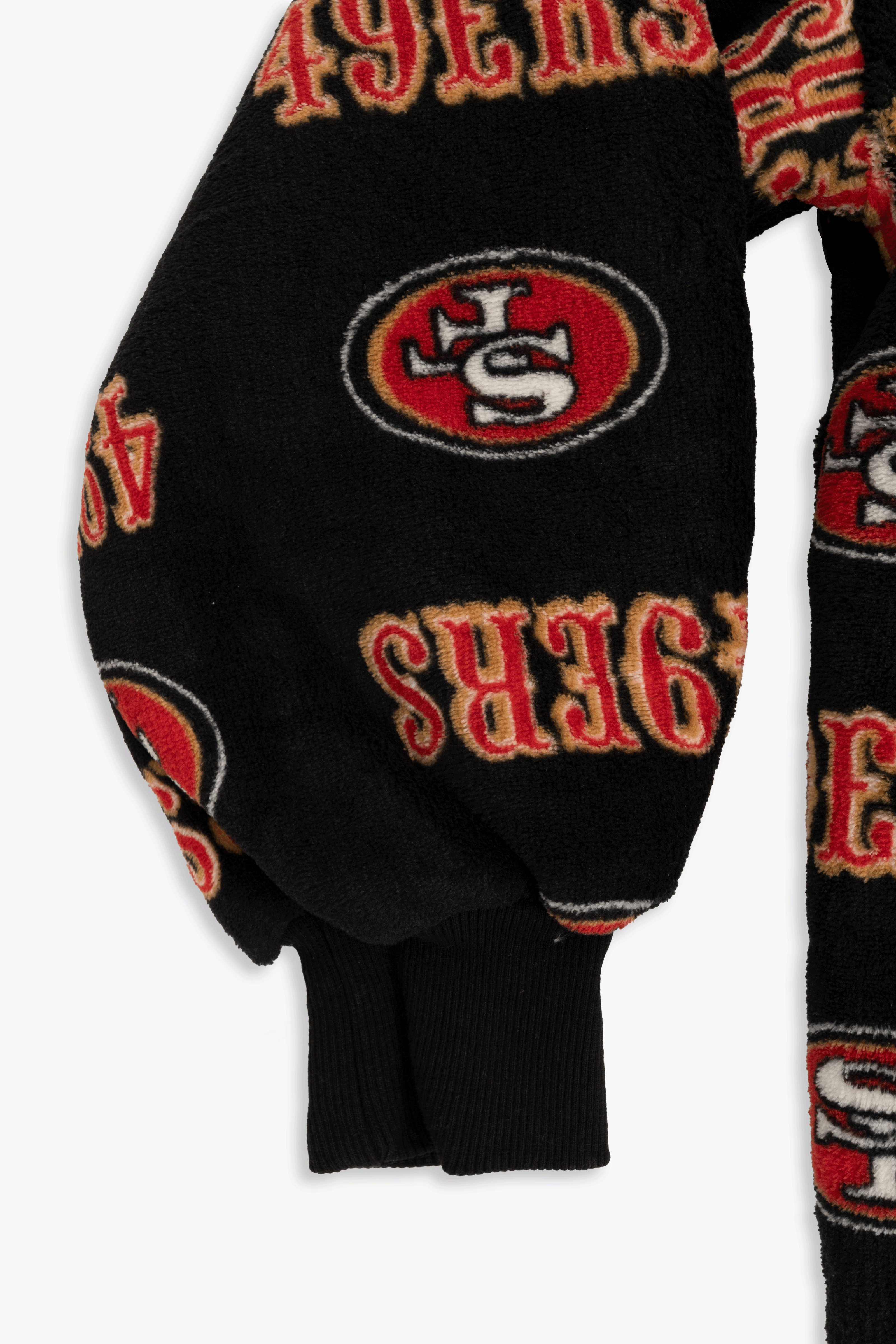 NFL Youth San Francisco 49ers Coral Fleece Blanket Hoodie, Oversized Kids Wearable Blanket, Sherpa Lined, S/M-L/XL