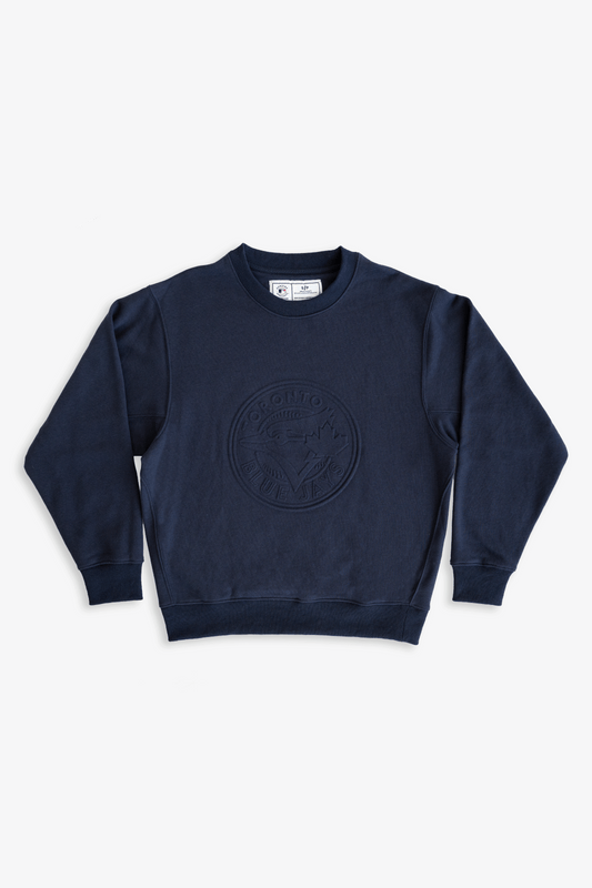 Toronto Blue Jays Crewneck Sweatshirt with Tonal Embossed Logo, MLB Fleece Sweater, Navy or Black
