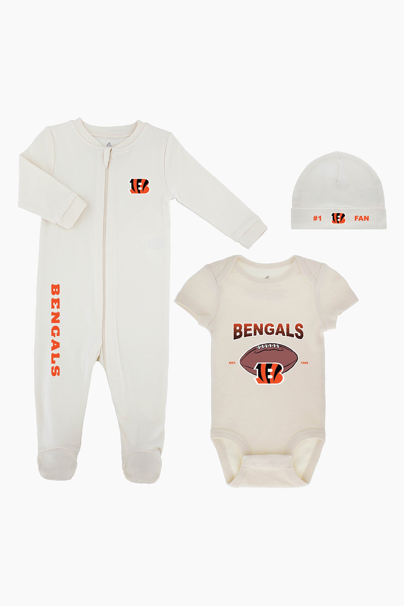 NFL Baby 3 Piece Organic Eggnog Layette Set - Cincinnati Bengals