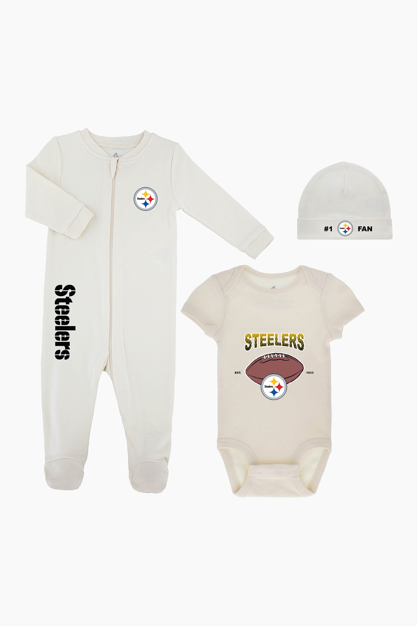 NFL Baby 3 Piece Organic Eggnog Layette Set - Pittsburgh Steelers