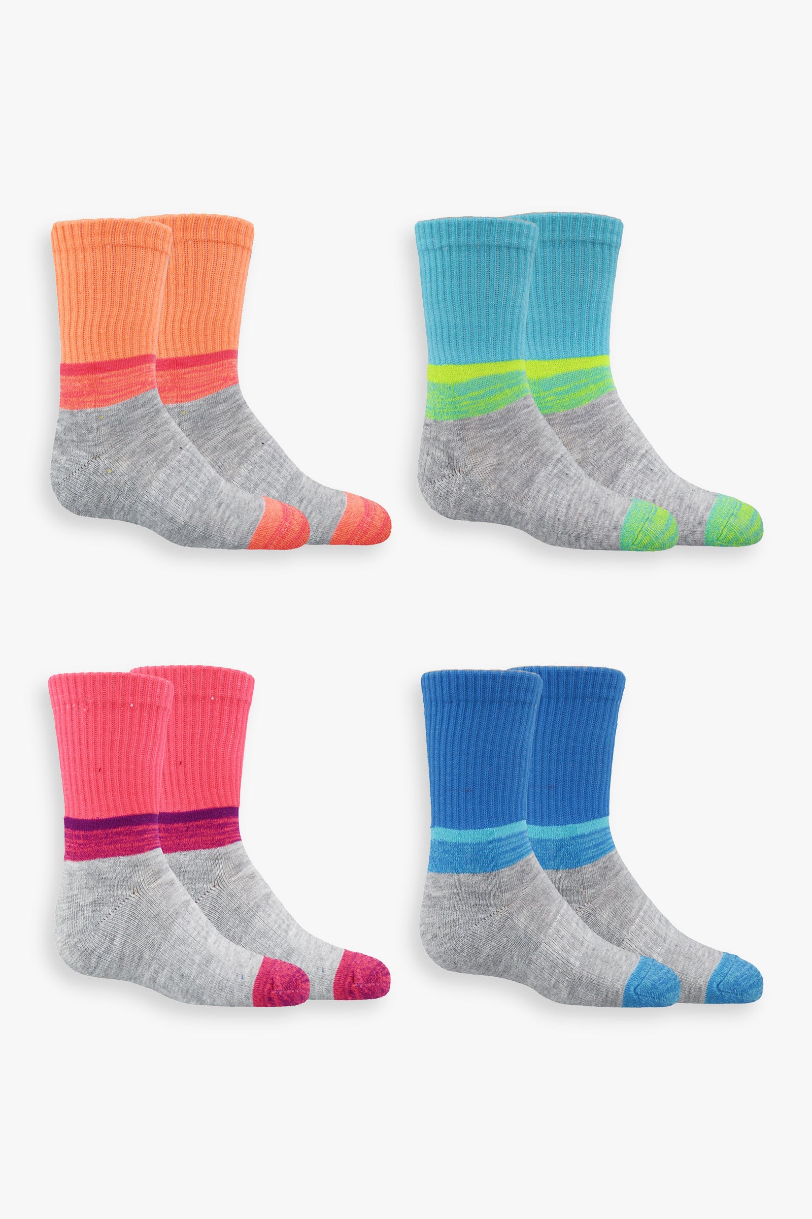 Girls 4-Pack Athletic Crew Socks