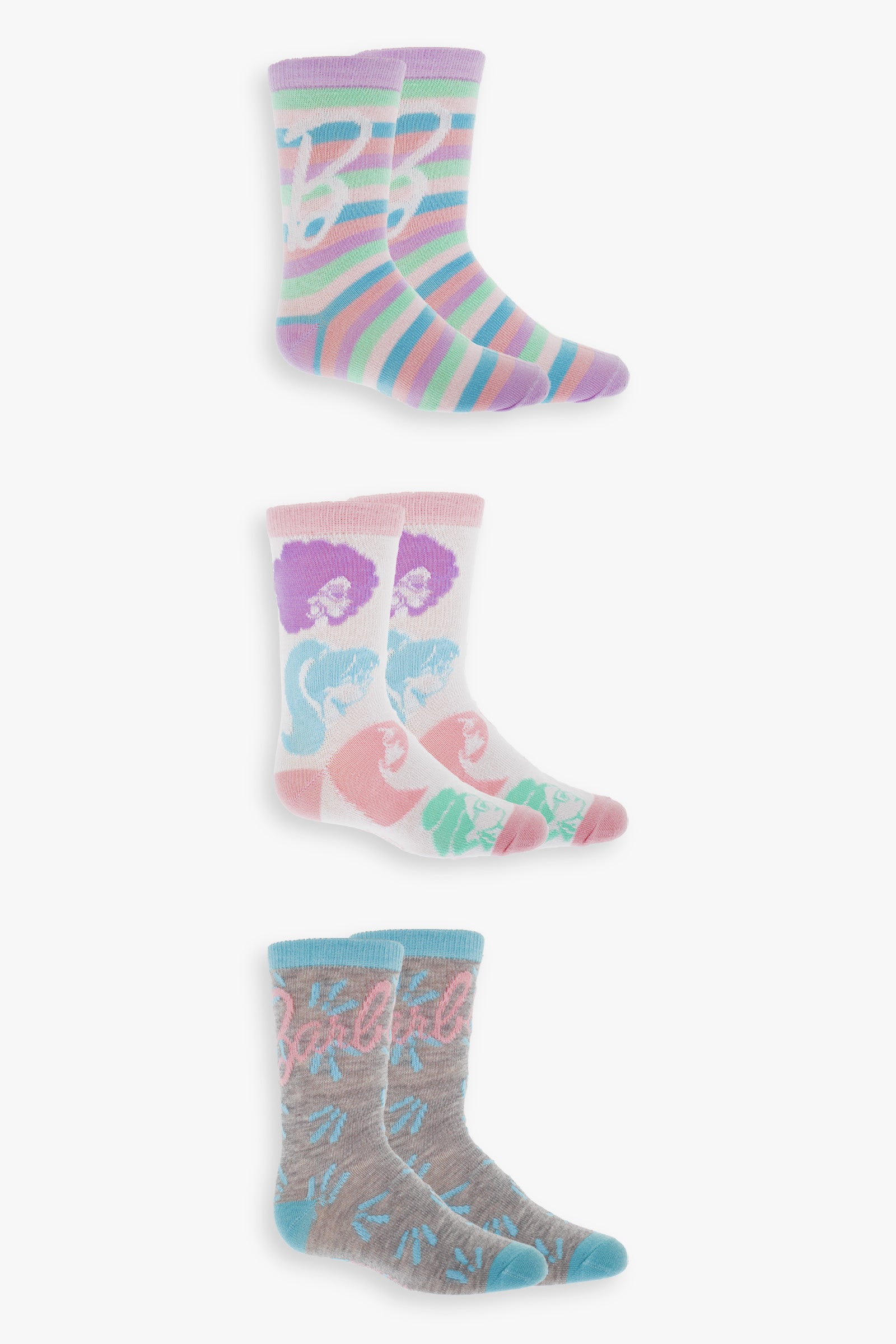 Gertex Barbie Youth Girls 3-Pack Graphic Crew Socks