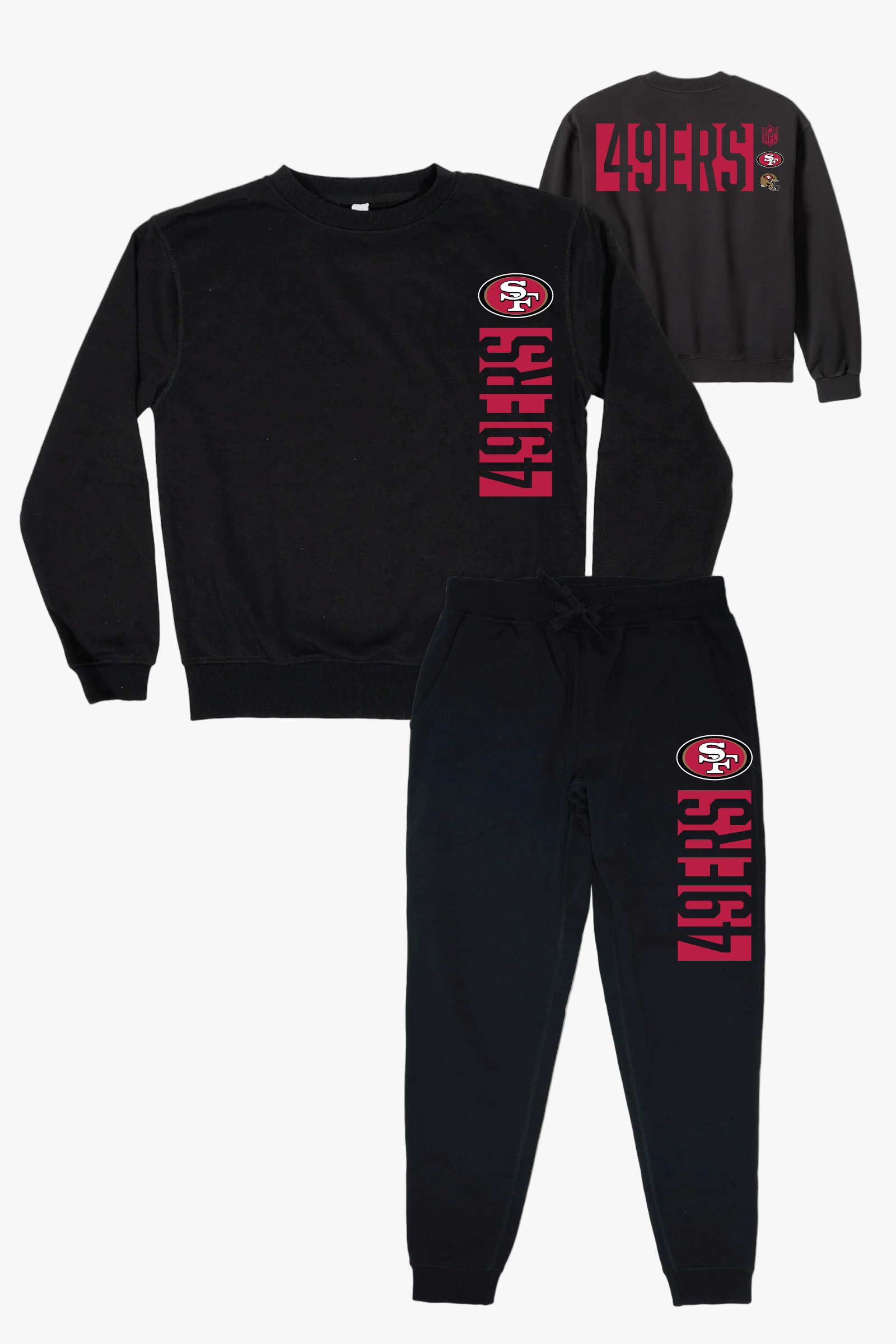 NFL San Francisco 49ers Black Unisex Adult Matching French Terry Cotton Lounge Set With 