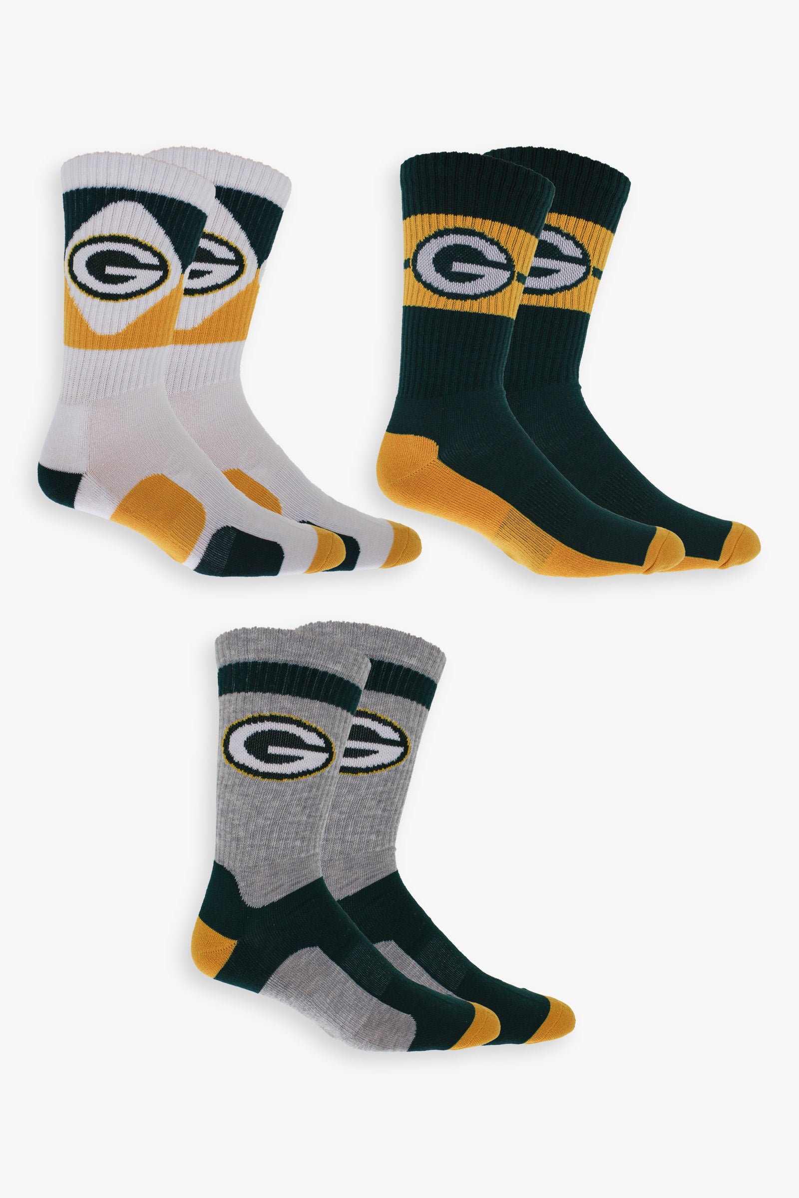 Men's NFL Green Bay Packers 3-Pack Sport Crew Fan Socks Men's NFL Green Bay Packers 3-Pack Sport Crew Fan Socks