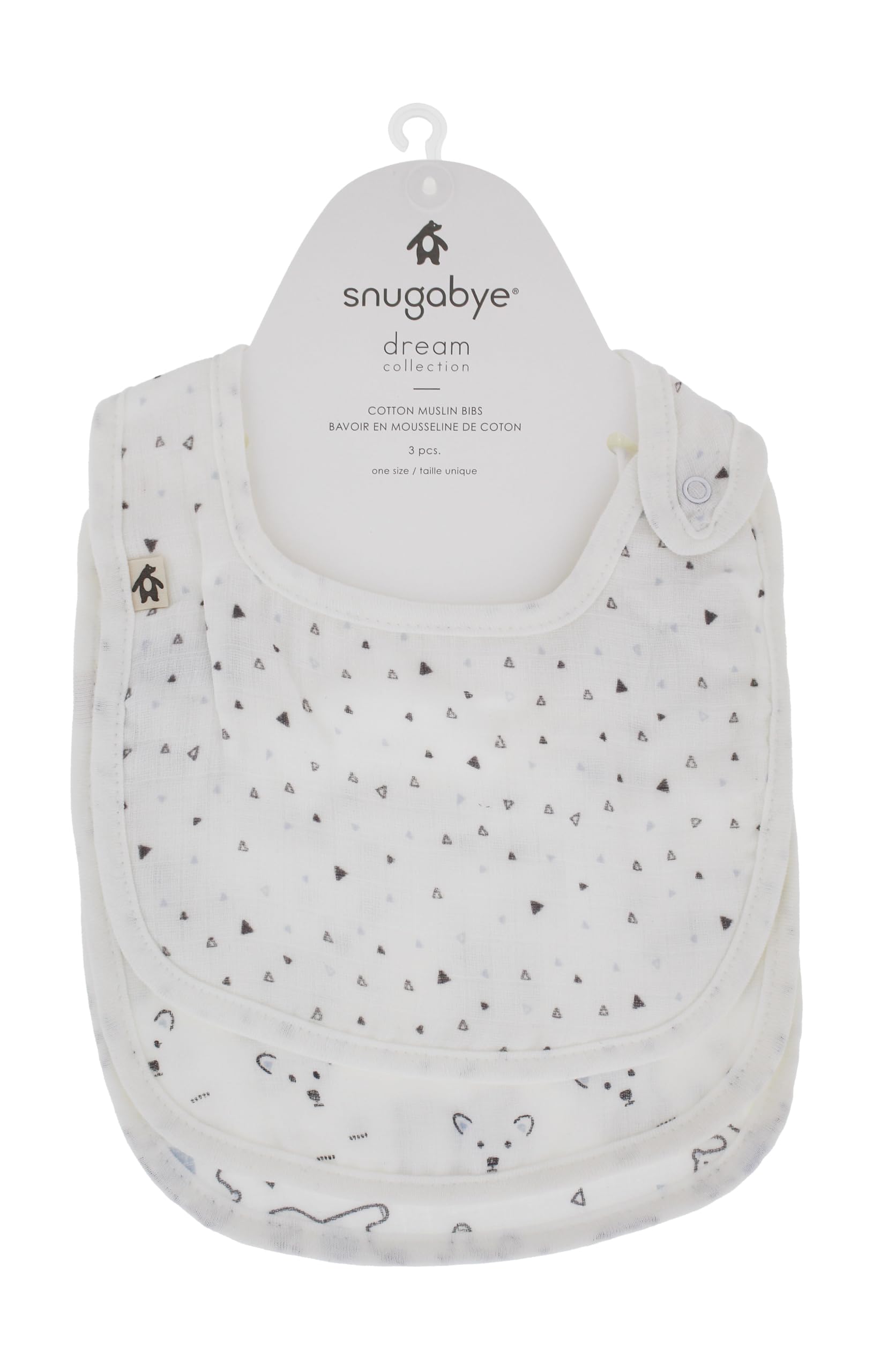 Snugabye Dream Baby Cotton Bib Bundle, 3-Pack, Animal Patterns, Assorted Colours and Designs (Cotton Muslin, Blue)